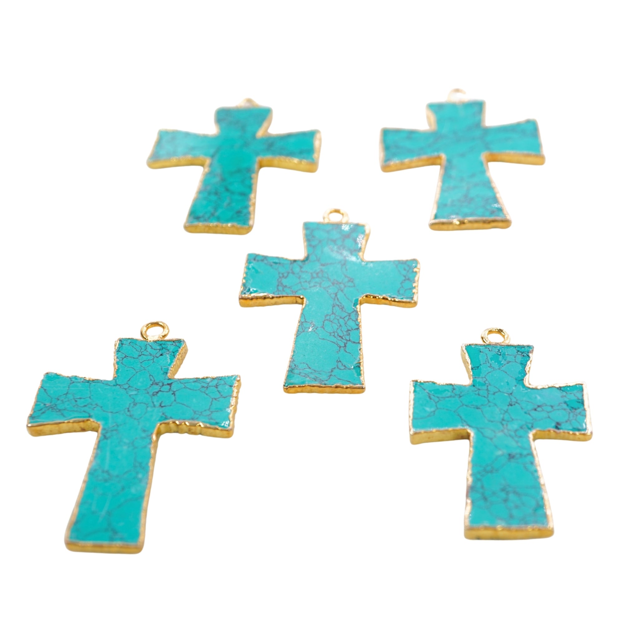 Tibetan Turquoise Manmade Cross Shape Gemstone Gold Electroplate Charm Pendant 