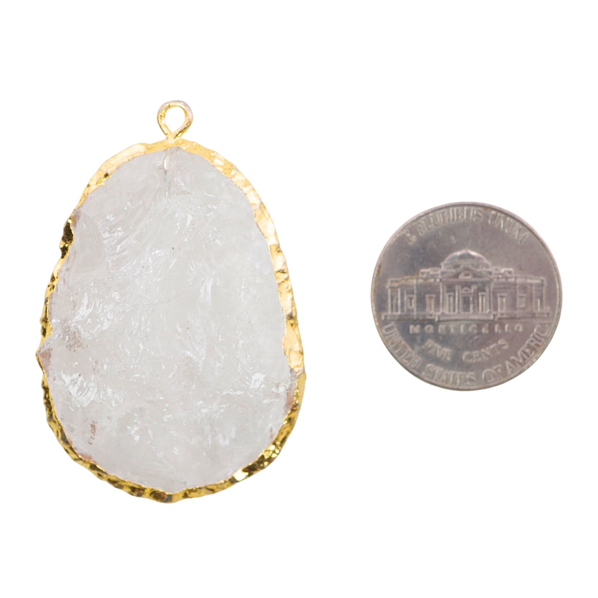 Crystal Quartz Hand knapped Egg Shape Gemstone Gold Electroplated Charm Pendant