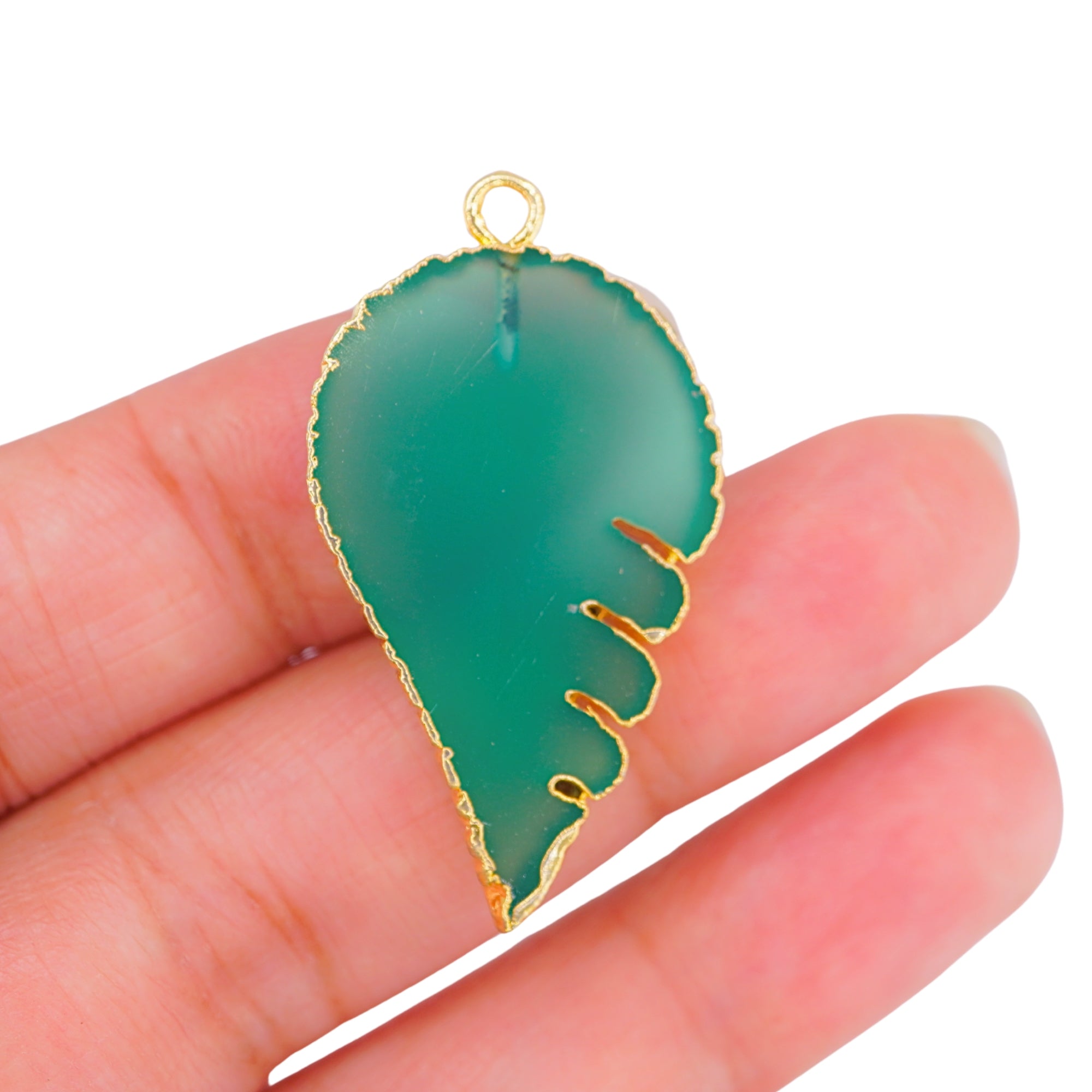 Green Agate Chalcedony Angel Wings Shape Gemstone Gold Electroplated Charm Pendant