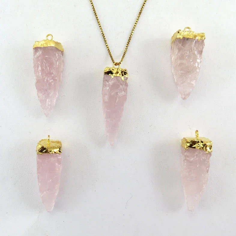 Rose Quartz Bullet Shape Gemstone Gold Electroplated Charm Pendant