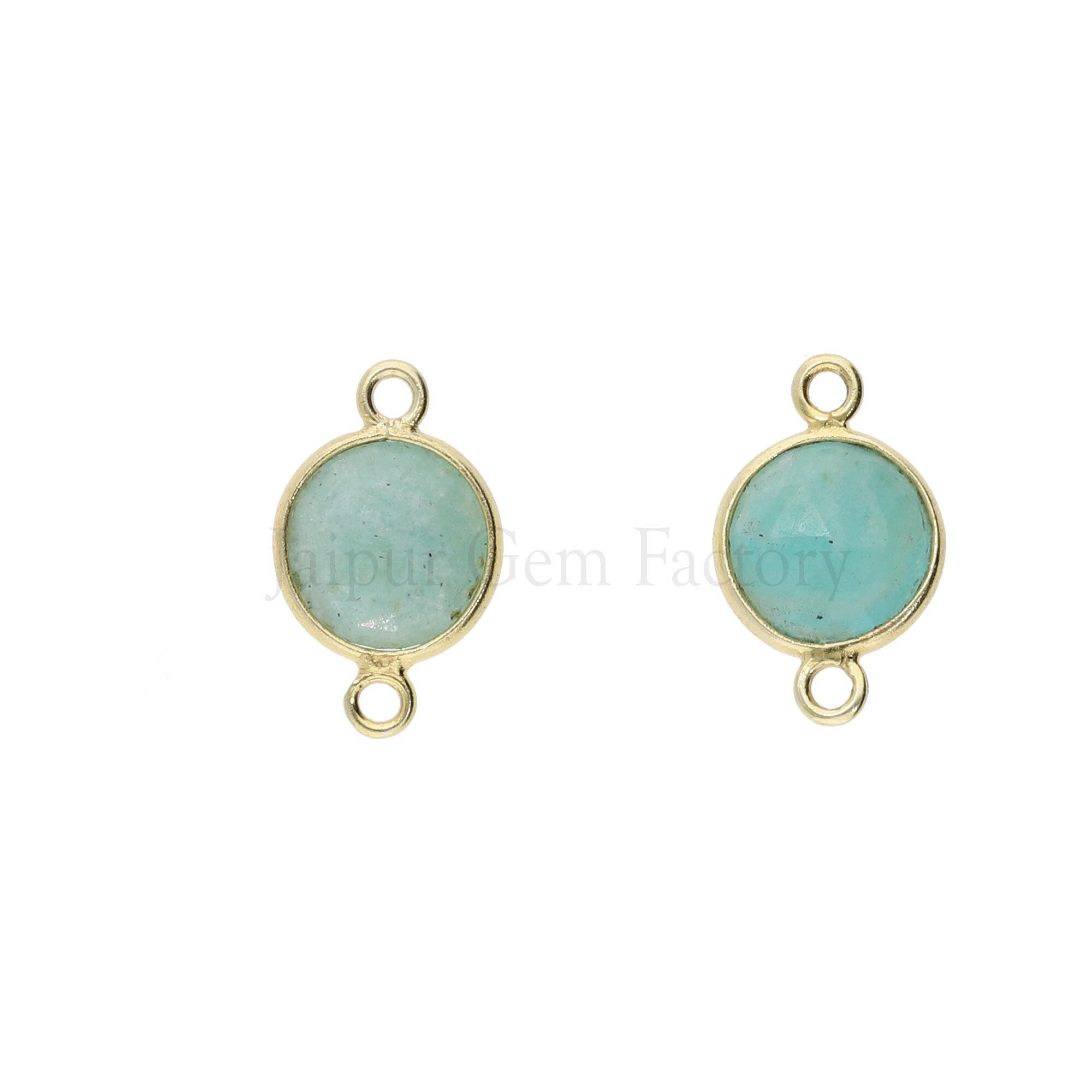 Amazonite Coin Shape Gemstone Gold Plated Sterling Silver Charm Connector