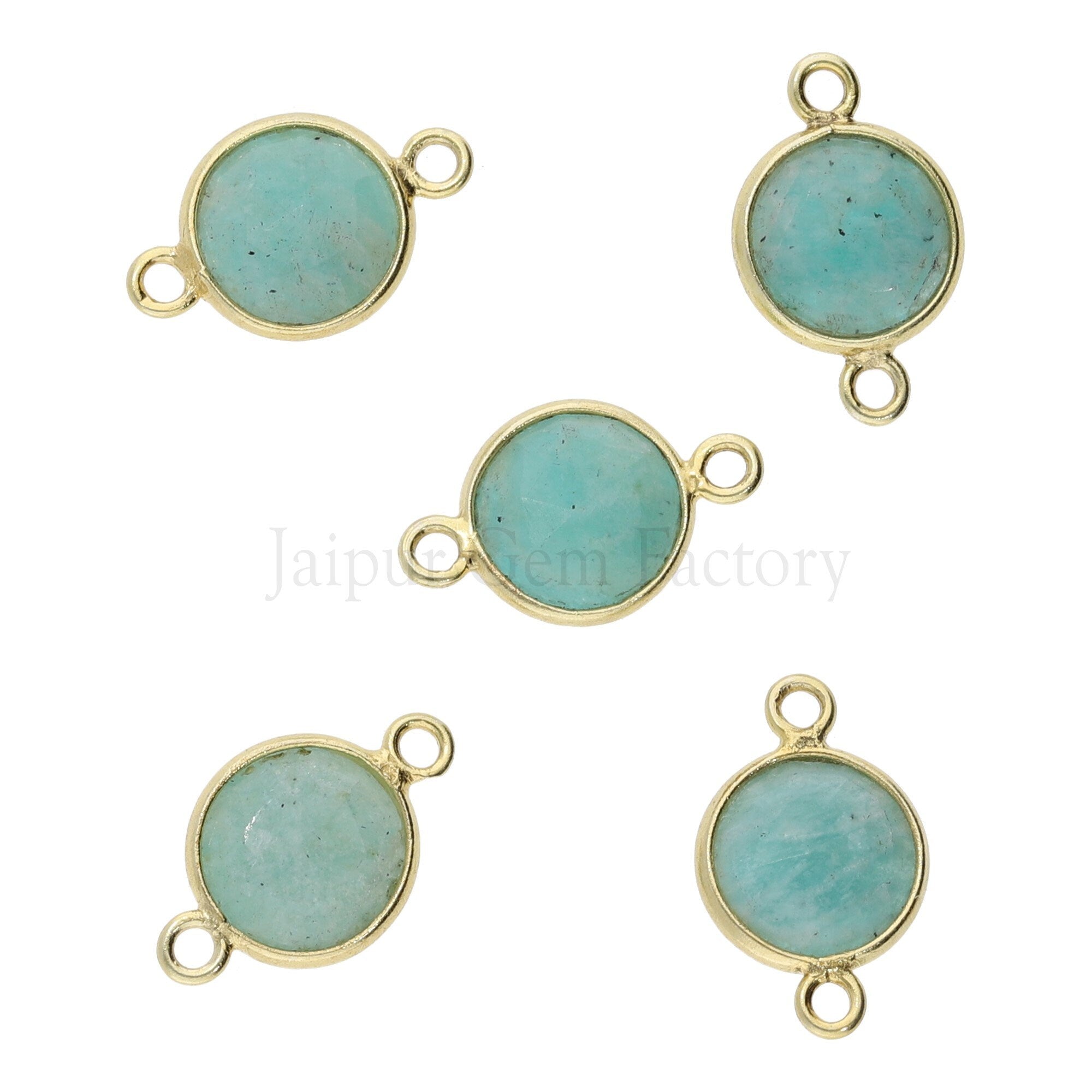 Amazonite Coin Shape Gemstone Gold Plated Sterling Silver Charm Connector