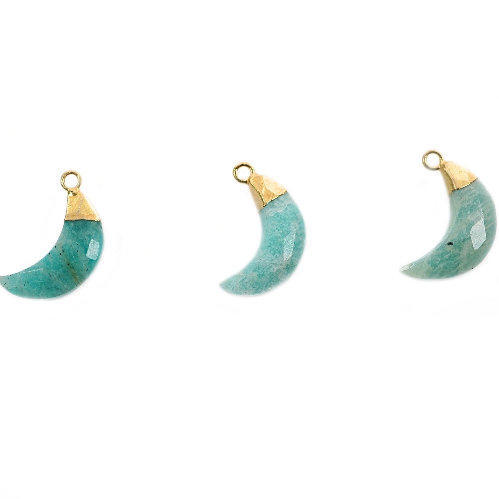 Amazonite Moon Shape Gemstone Gold Electroplated Charm Pendant 