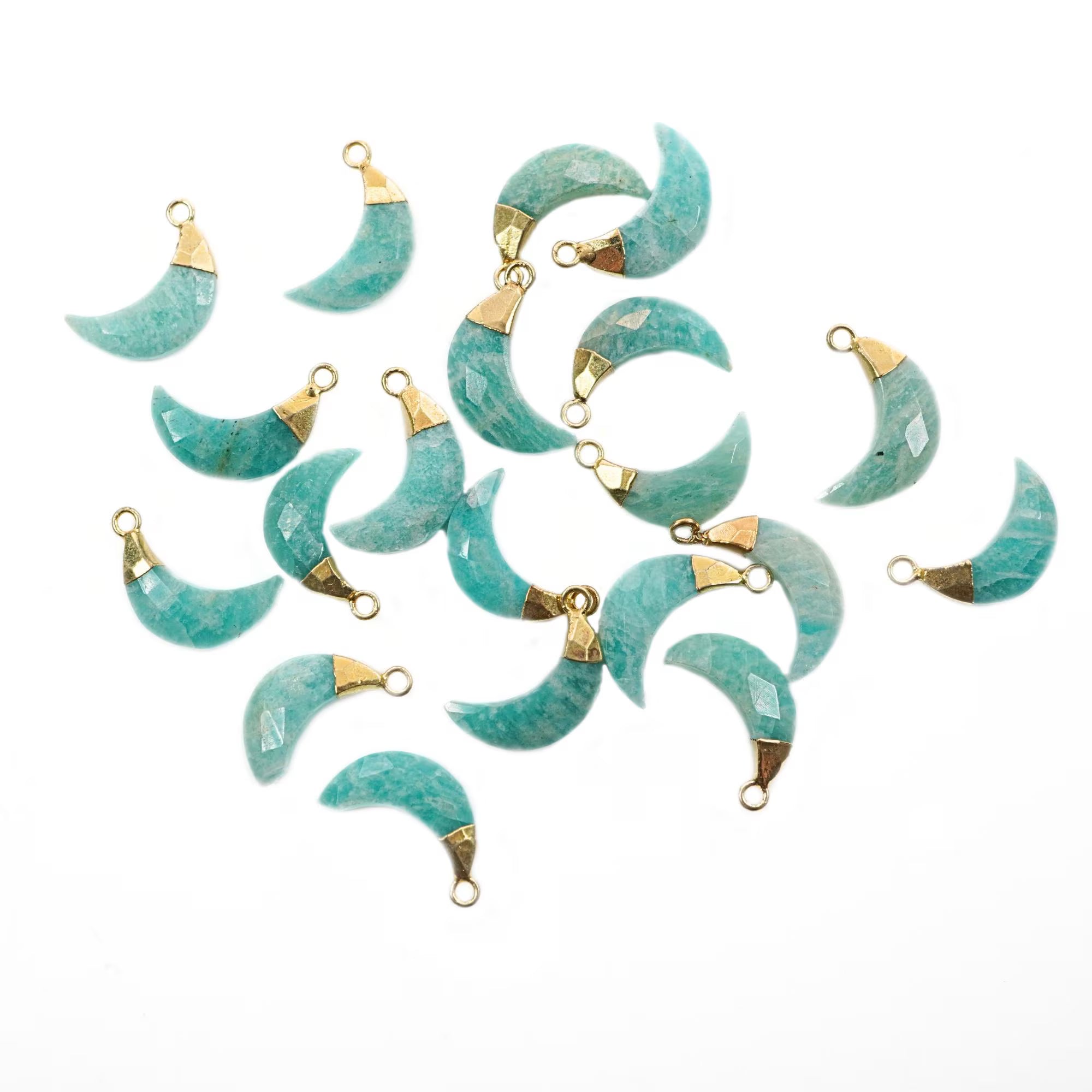 Amazonite Moon Shape Gemstone Gold Electroplated Charm Pendant 