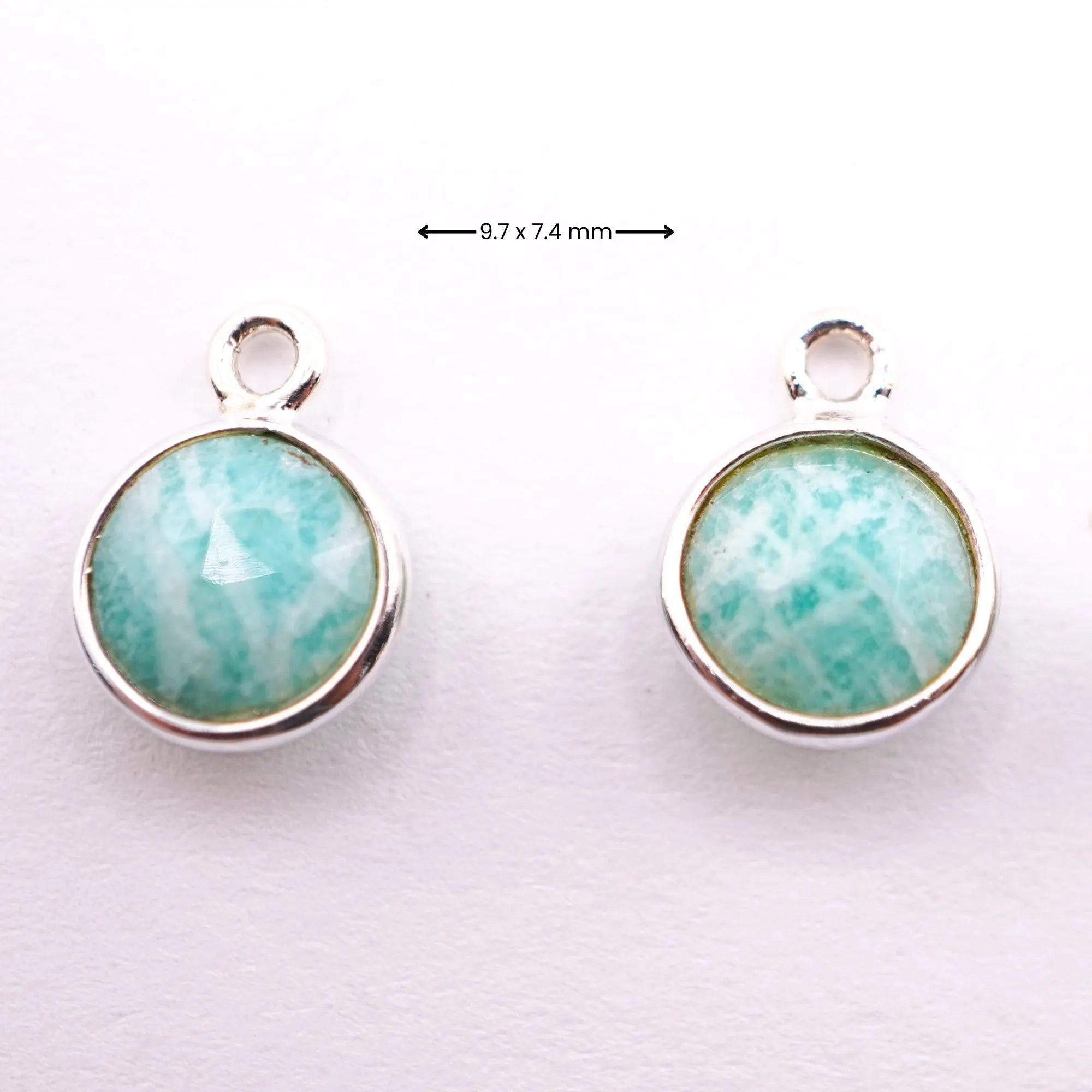 Amazonite Coin Charm Pendant 10 X 7 MM Silver Plated Sterling Silver 1 Piece