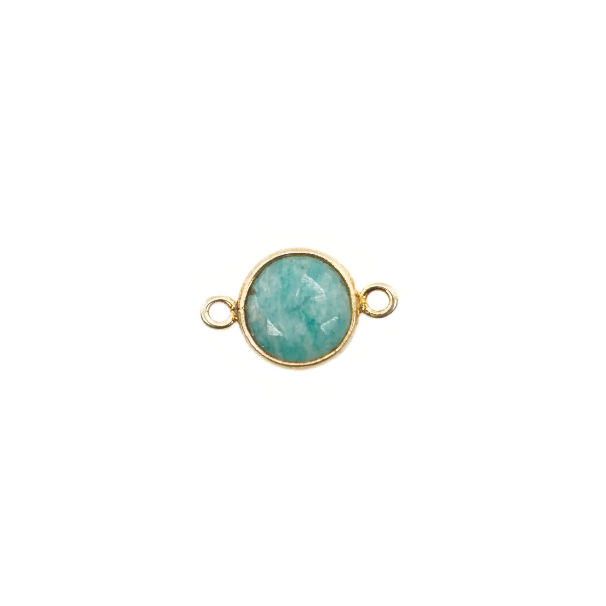 Amazonite Coin Gemstone Silver Bezel Charm Connector