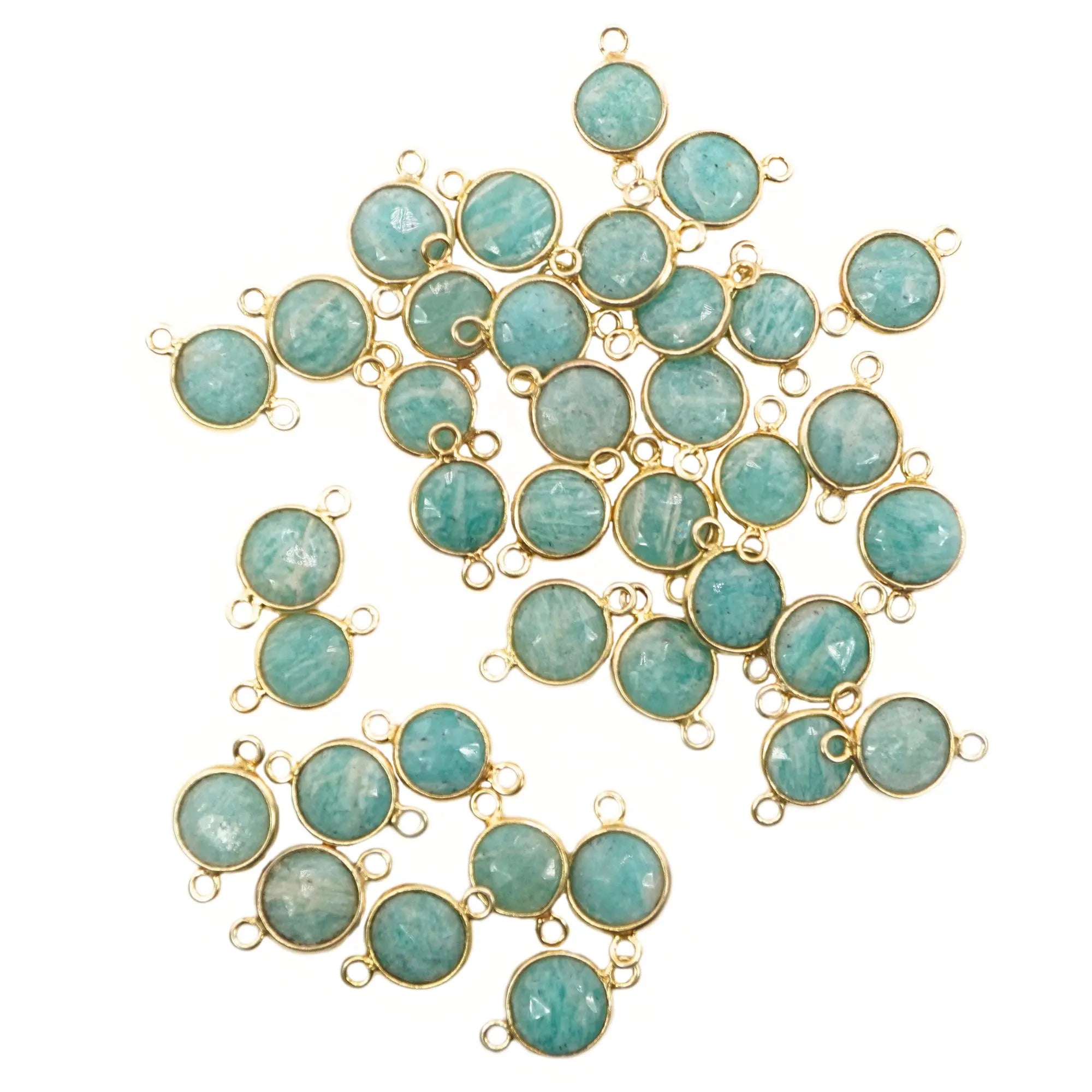 Amazonite Coin Gemstone Gold Plated Sterling Silver Bezel Charm Connector