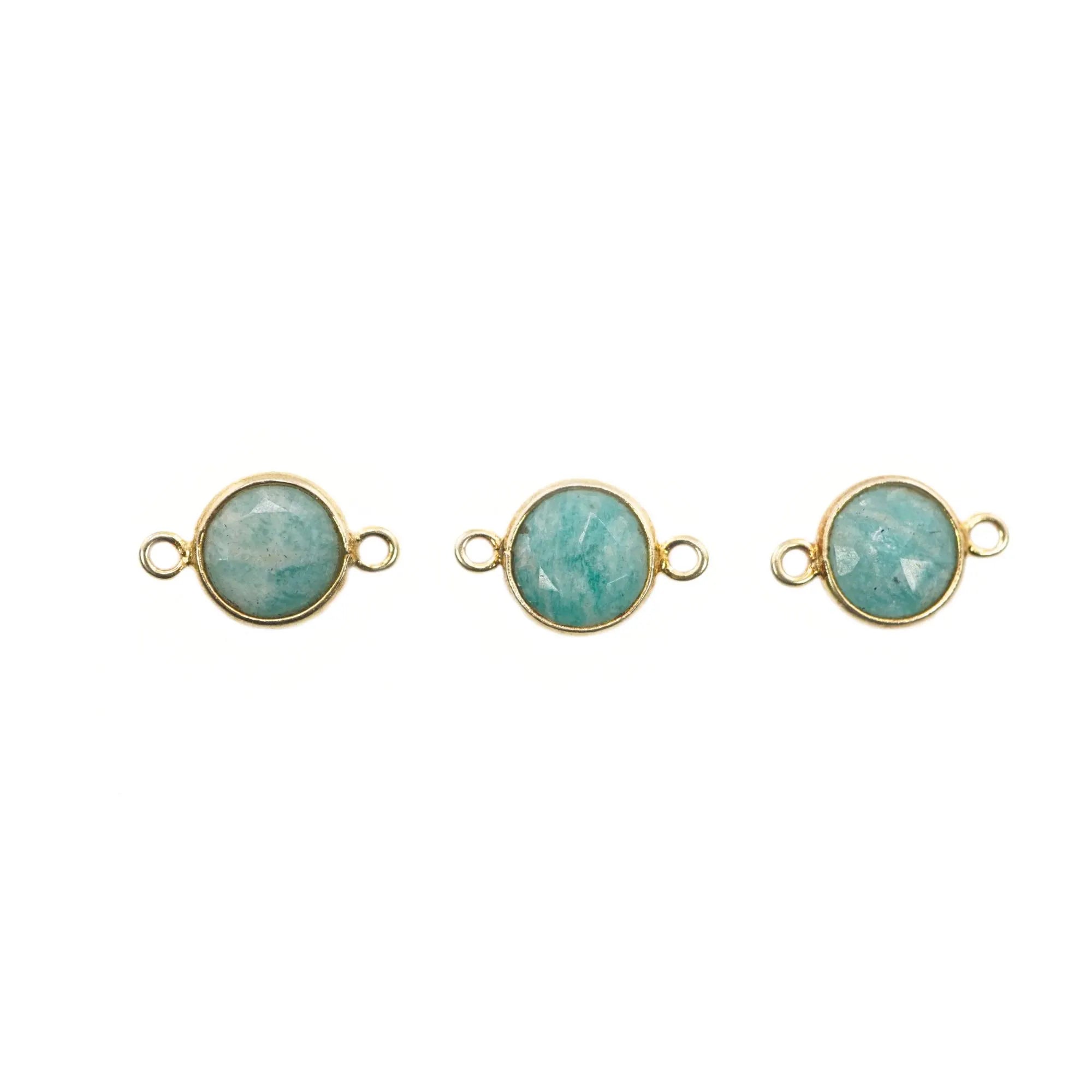 Amazonite Coin Gemstone Gold Plated Silver Bezel Charm Connector