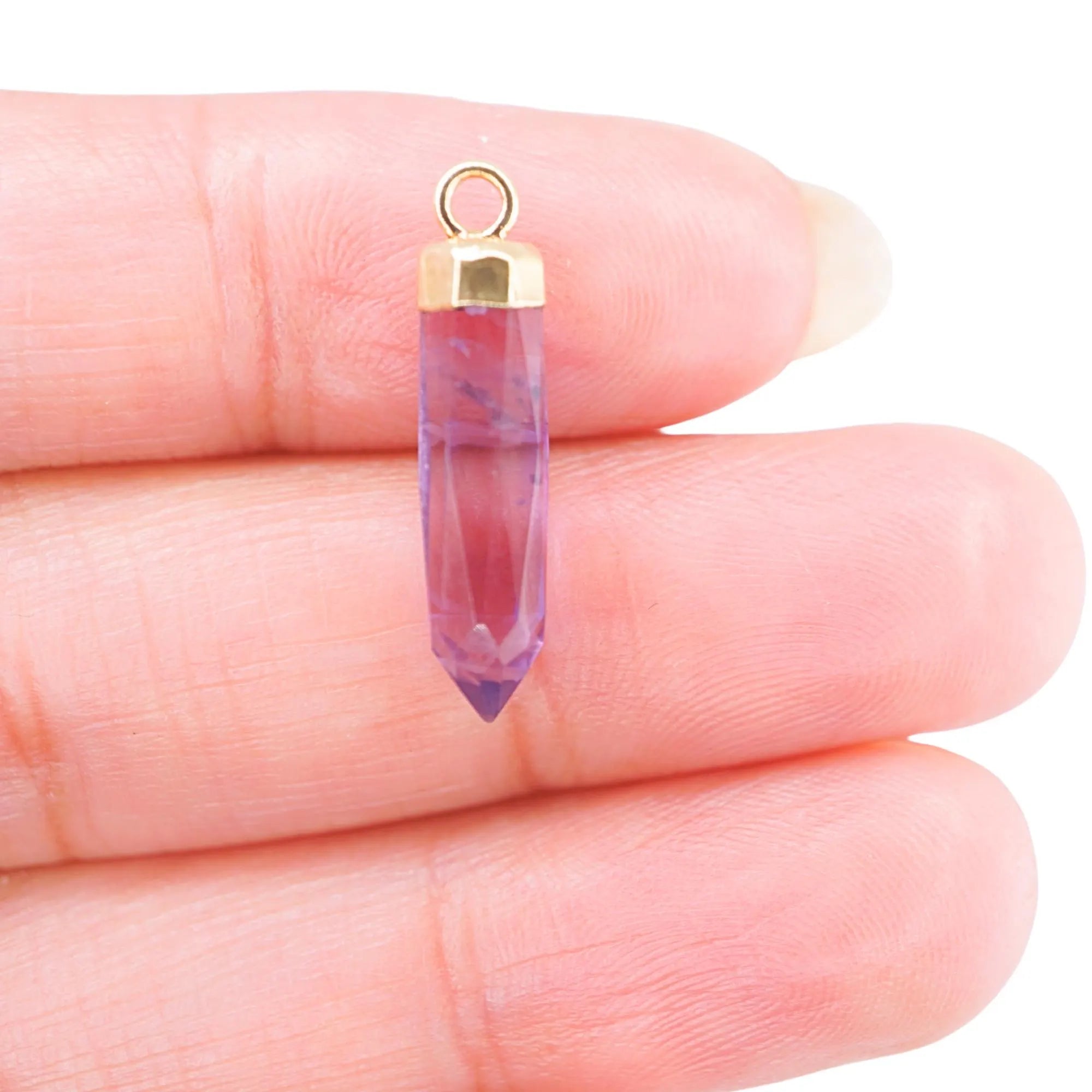 Amethyst Faceted Point Pencil Shape Gemstone Gold Electroplated Charm Pendant