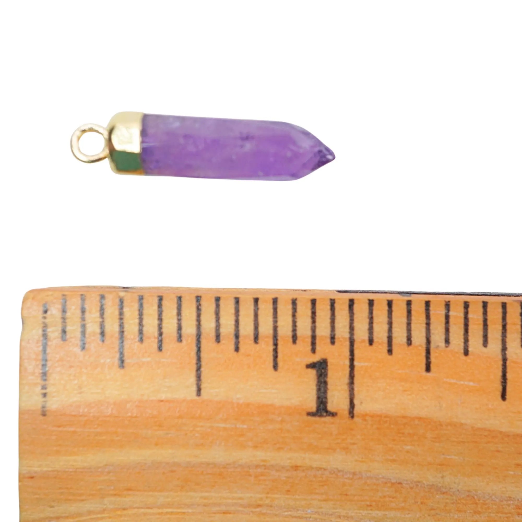 Amethyst Faceted Point Pencil Shape Gemstone Gold Electroplated Charm Pendant