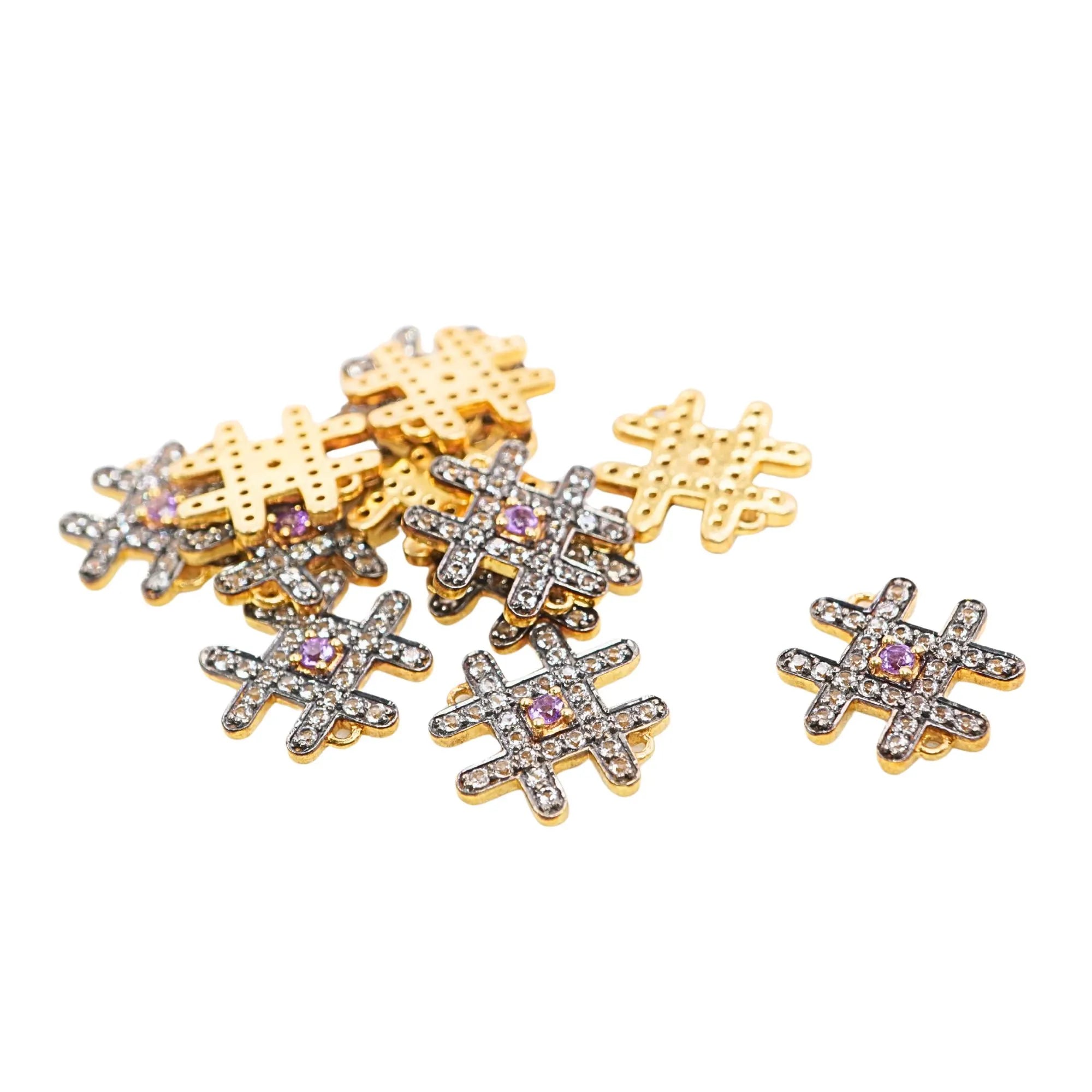 Amethyst Gemstone Cubic Zirconia Sterling Silver Gold Plated Charm Connector