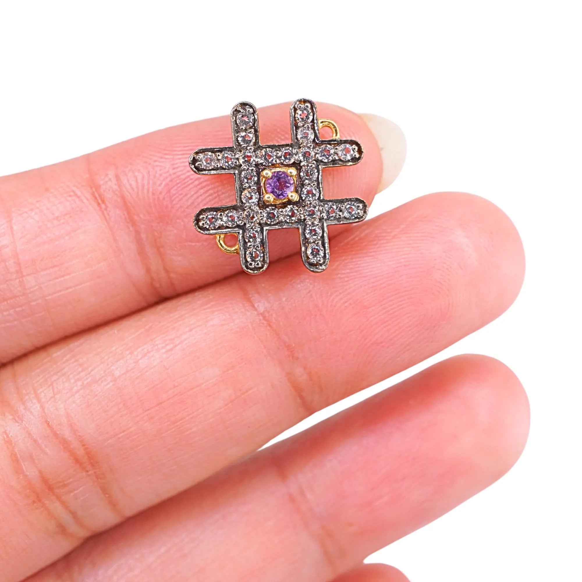 Amethyst Gemstone Cubic Zirconia Sterling Silver Gold Plated Charm Connector