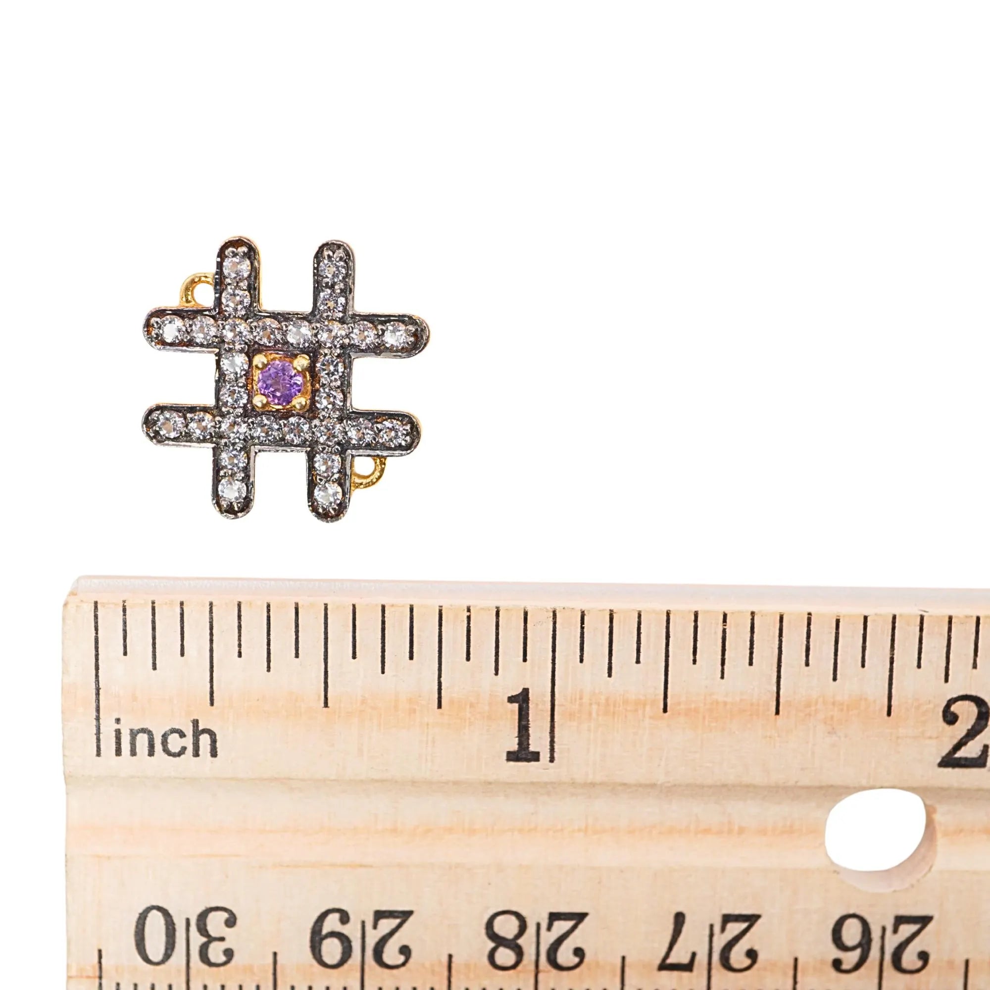 Amethyst Gemstone Cubic Zirconia Sterling Silver Gold Plated Charm Connector