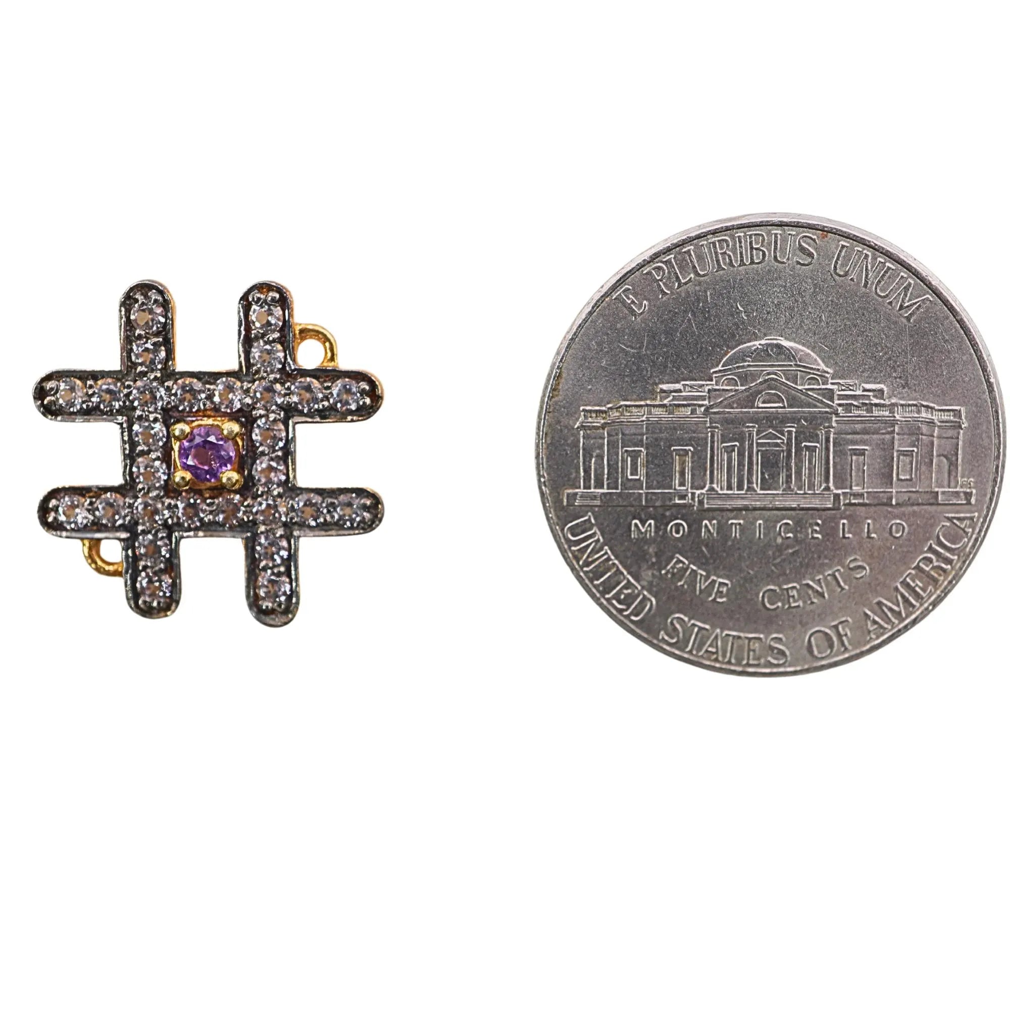 Amethyst Gemstone Cubic Zirconia Sterling Silver Gold Plated Charm Connector