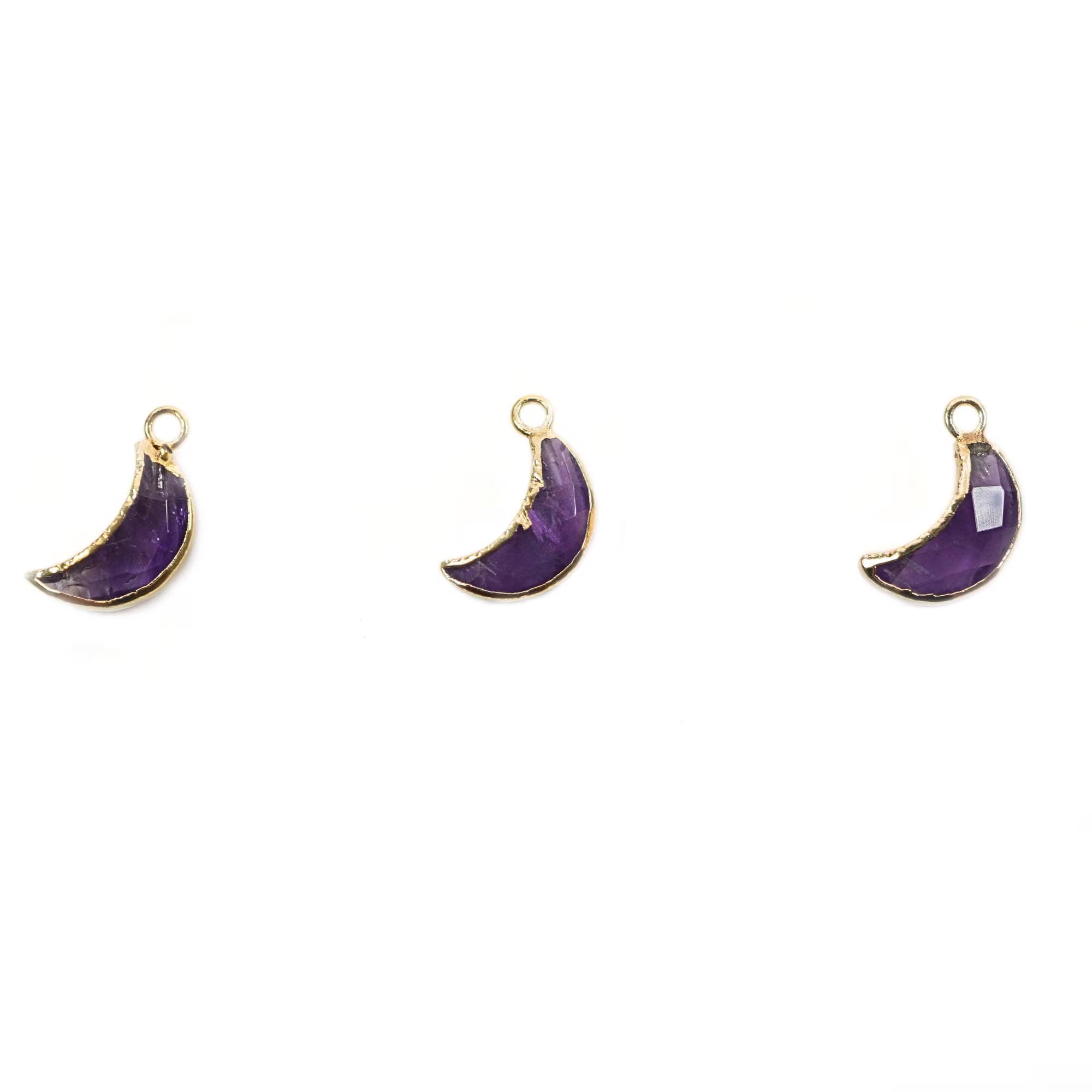 Amethyst Moon Shape Gemstone Gold Electroplated Charm Pendant