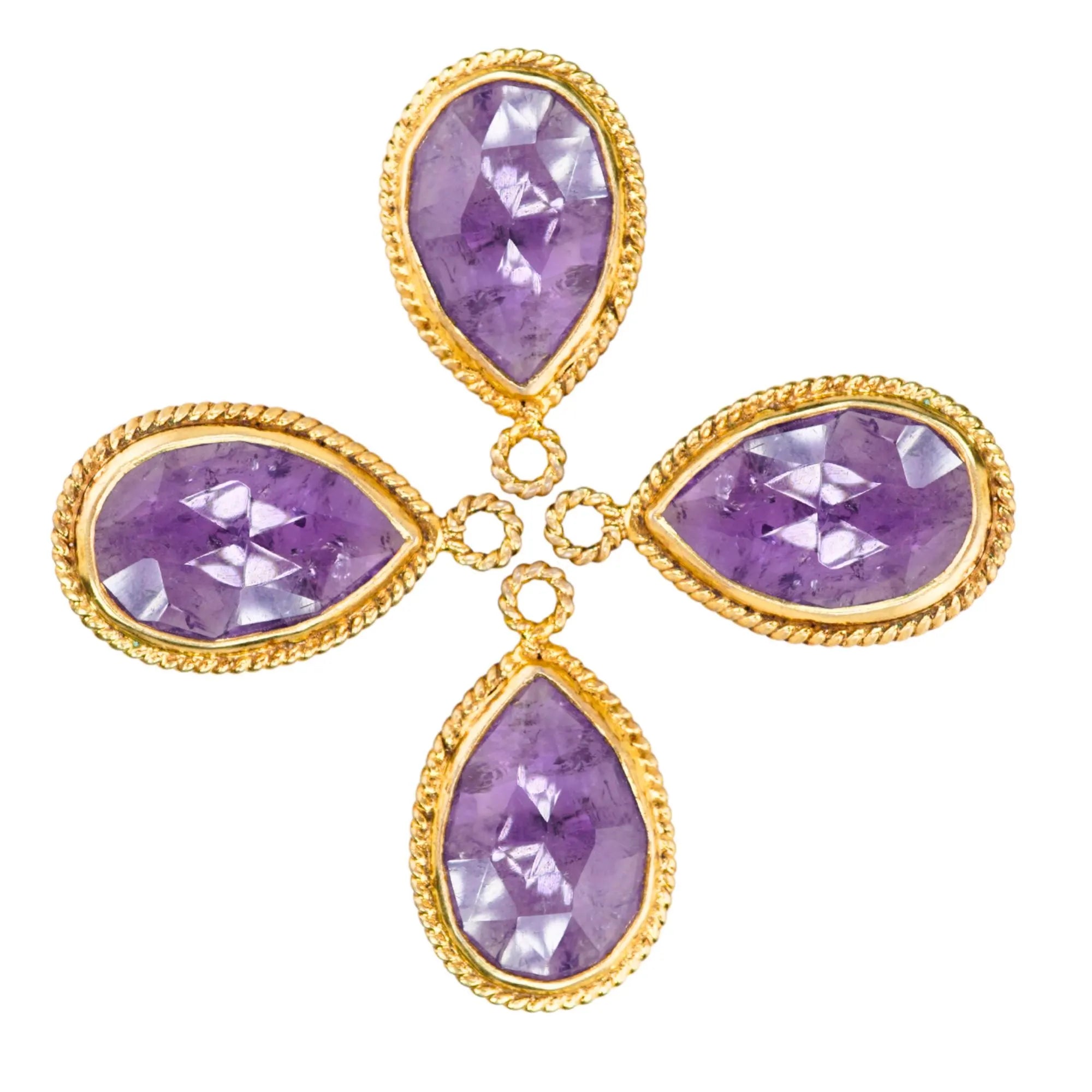 Amethyst Pear Shape Gemstone Gold Plated Sterling Silver Twisted Wire Charm Pendant