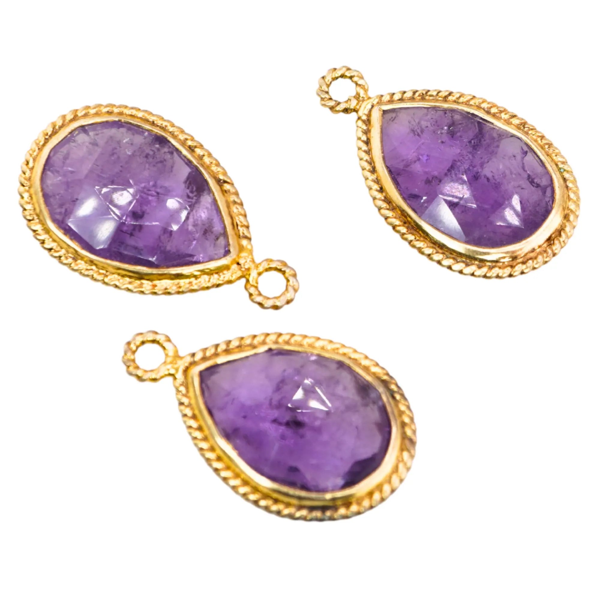 Amethyst Pear Shape Gemstone Gold Plated Sterling Silver Twisted Wire Charm Pendant