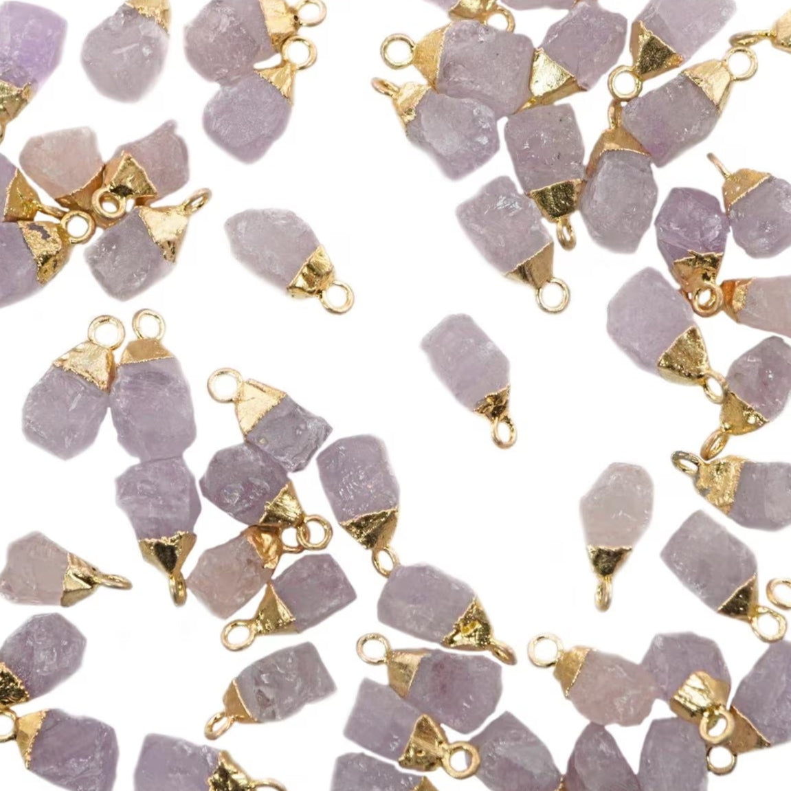 Amethyst Rough Shape Gemstone Gold Electroplated Charm Pendant 