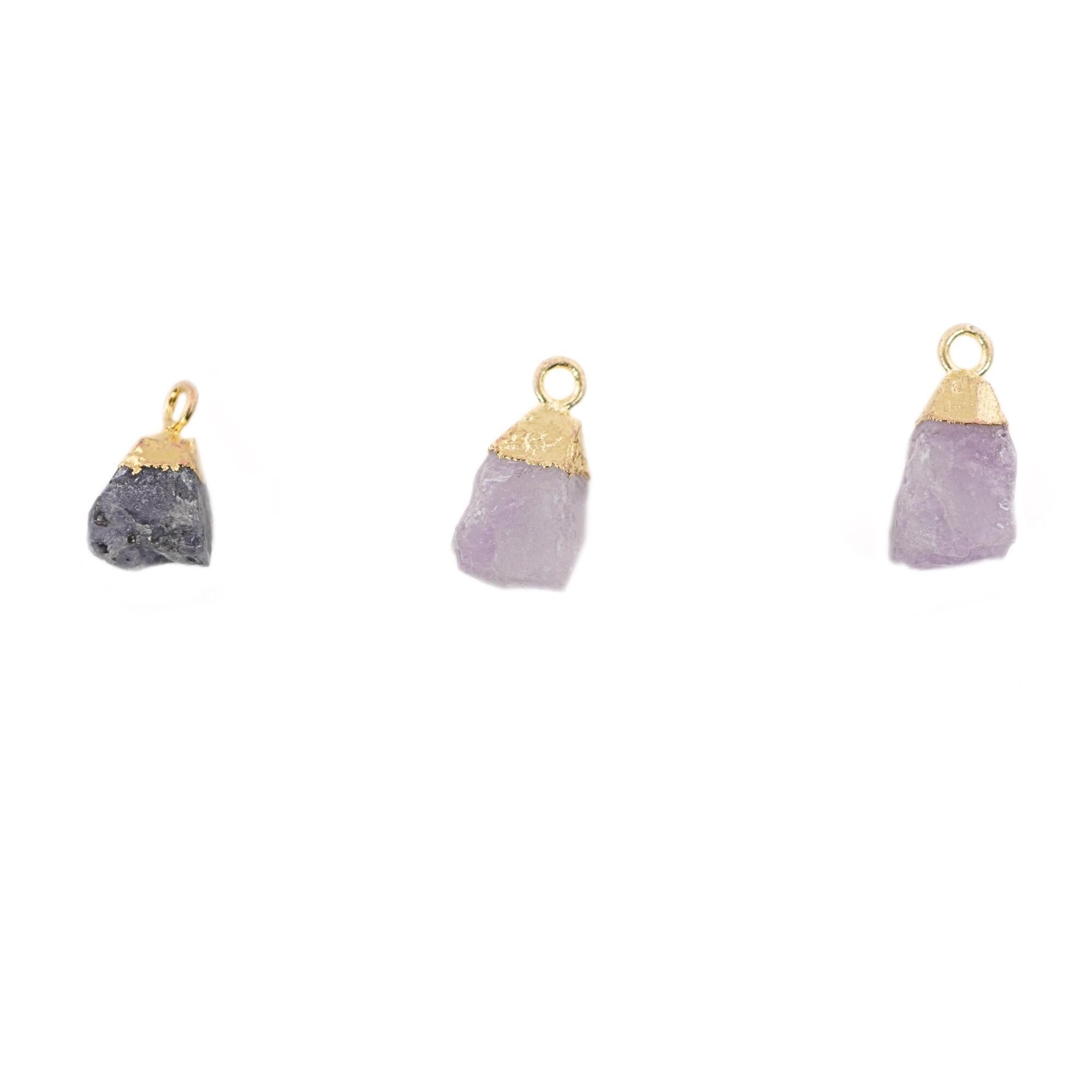 Amethyst Rough Shape Gemstone Gold Electroplated Charm Pendant 