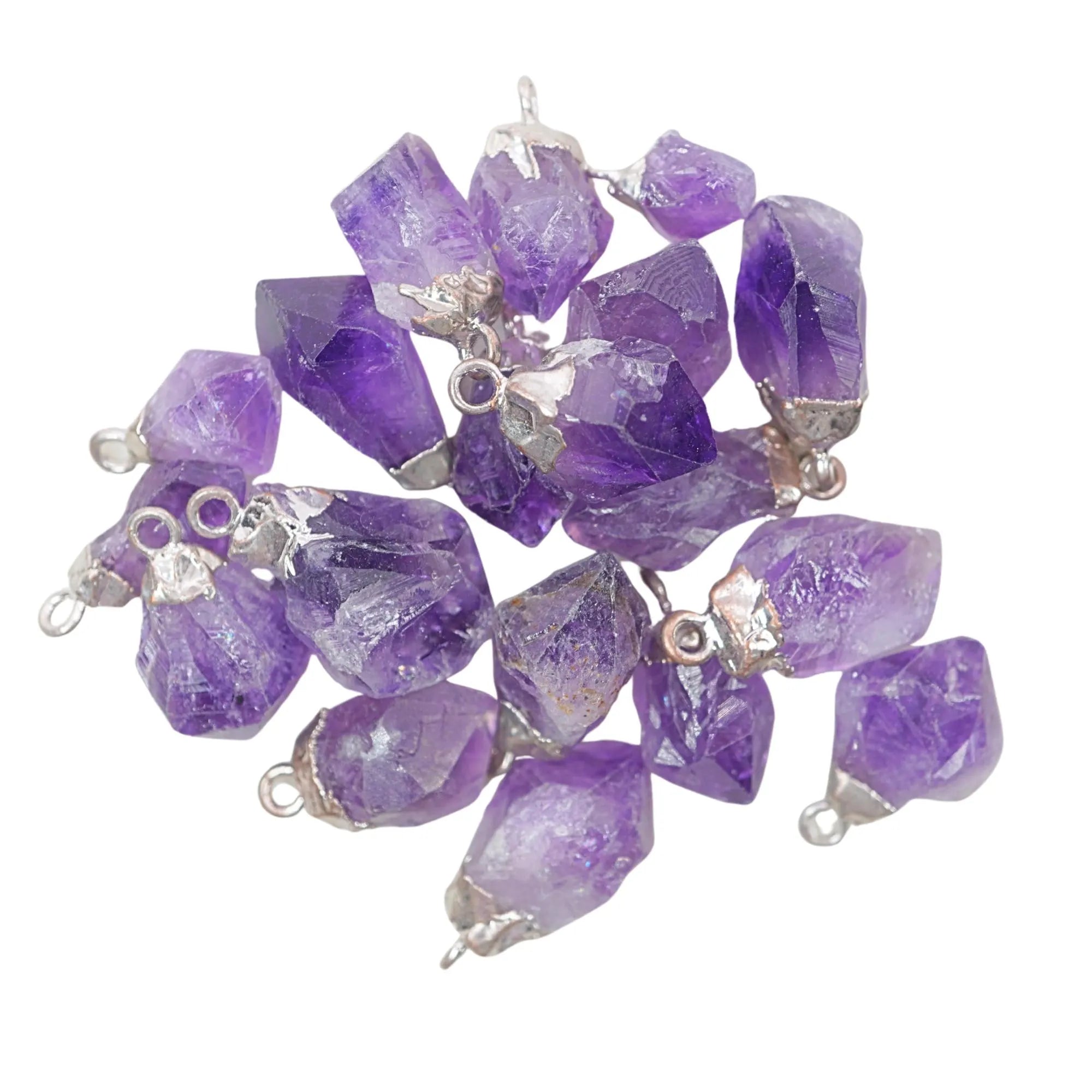 Amethyst Rough Shape Gemstone Silver Electroplated Charm Pendant