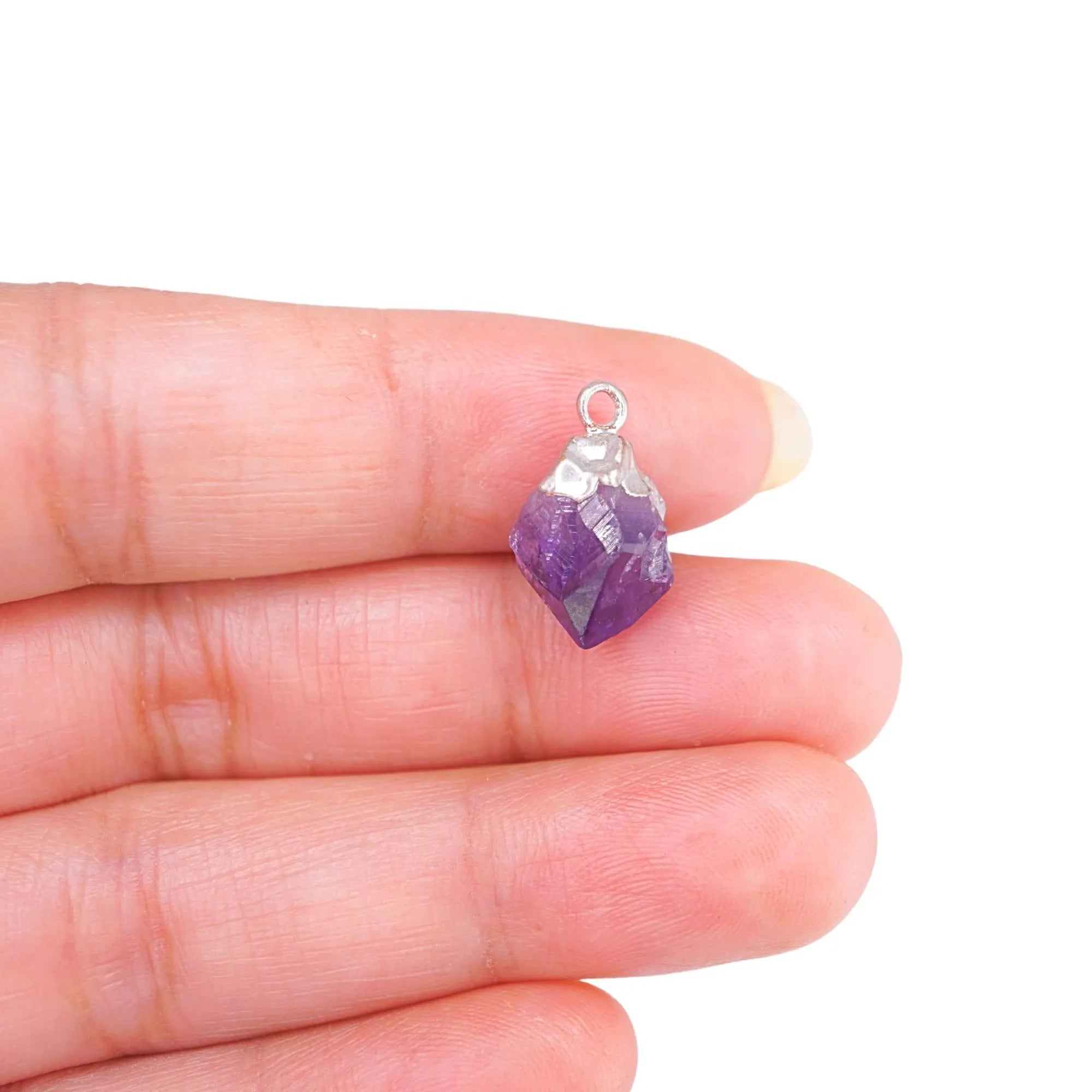 Amethyst Rough Shape Gemstone Silver Electroplated Charm Pendant