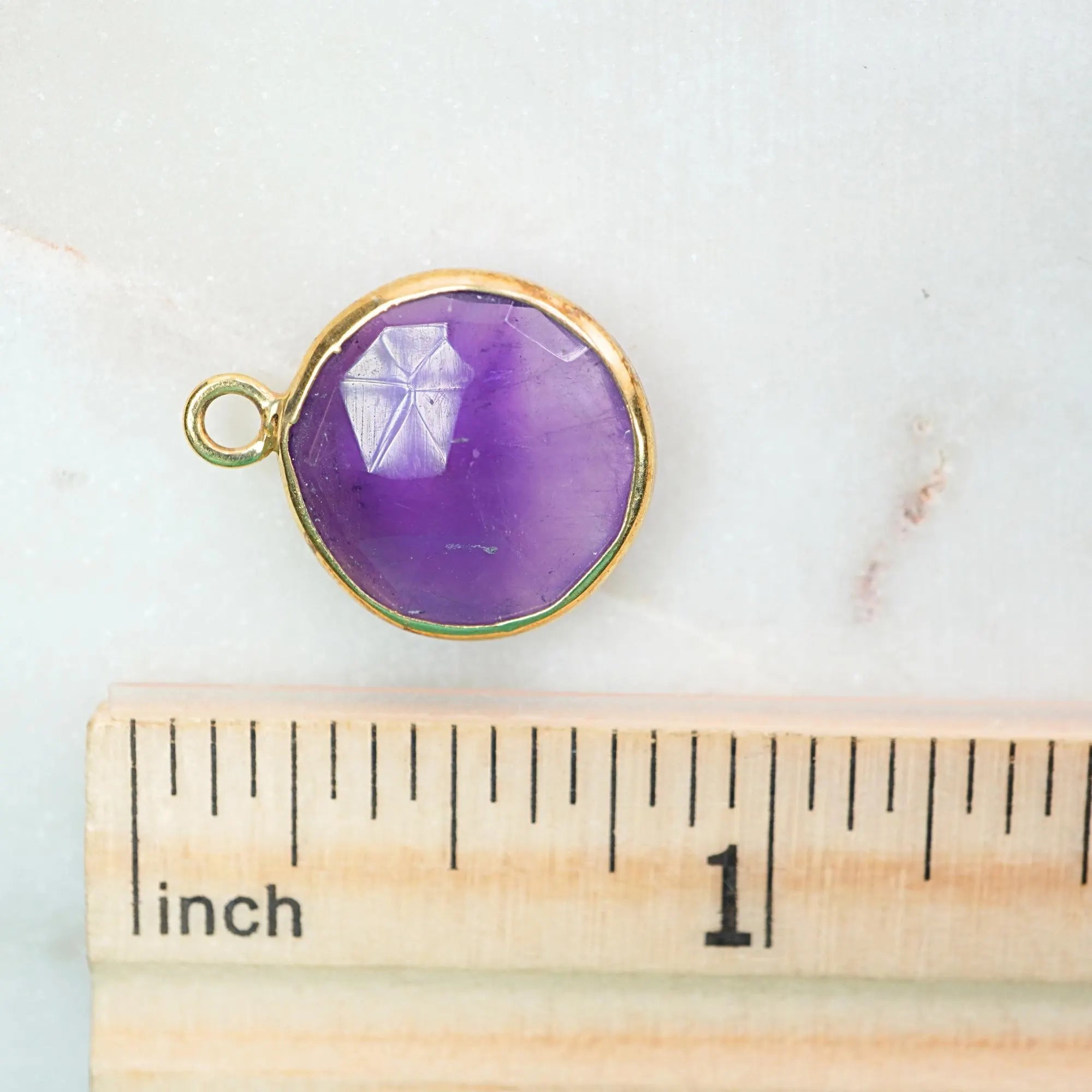 Amethyst Round Shape Gemstone Gold Plated Sterling Silver Bezel Finding Charm Pendant
