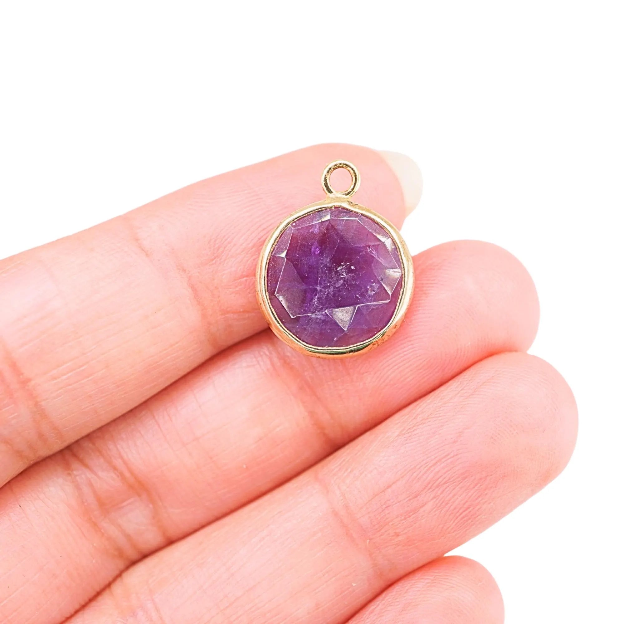 Amethyst Round Shape Gemstone Gold Plated Sterling Silver Bezel Finding Charm Pendant