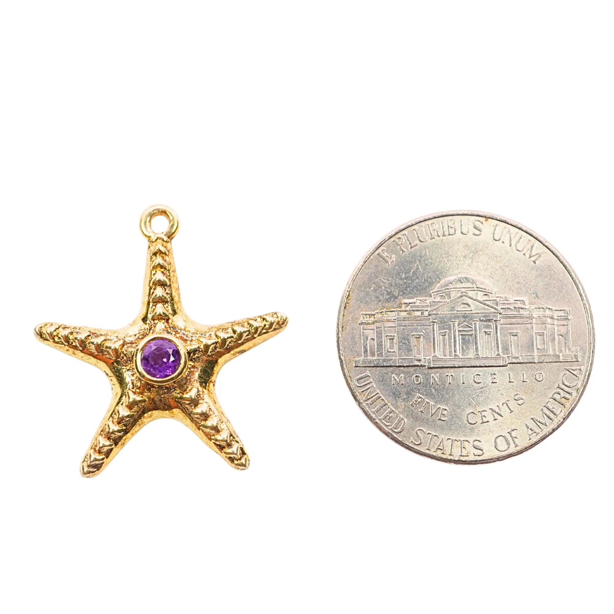 Amethyst Star Fish Gemstone Sterling Silver Gold Plated Charm Pendant