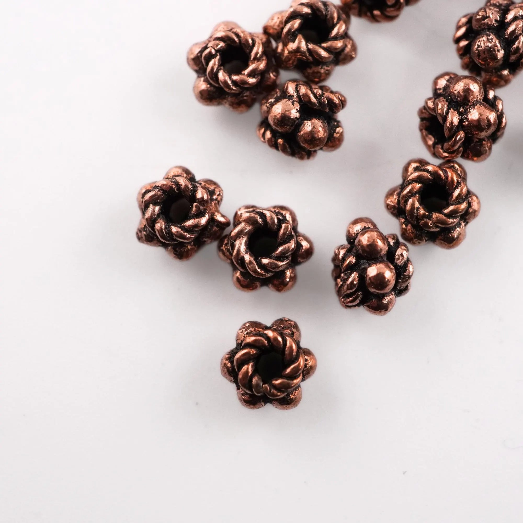 Antique copper flower beads set

