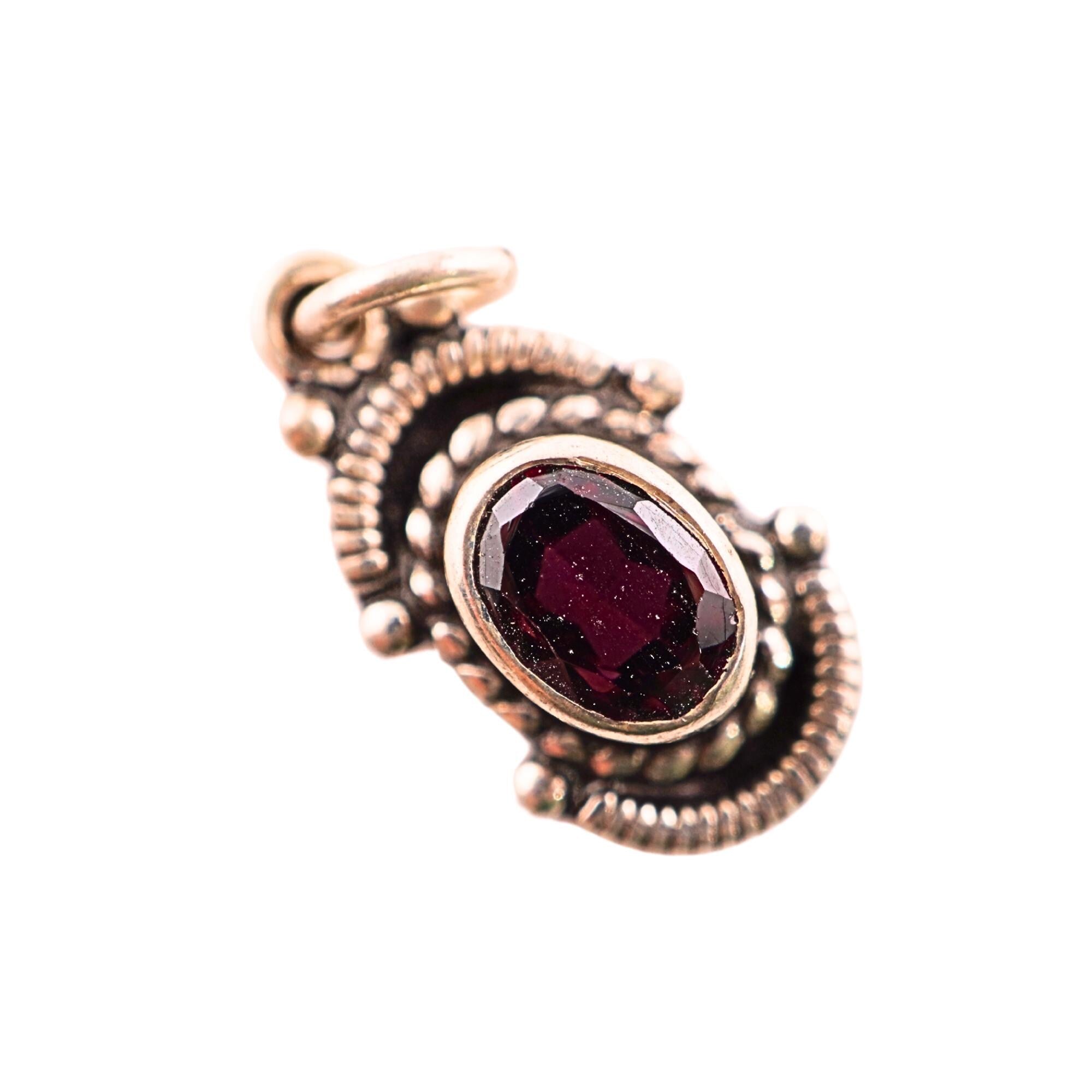 Antique silver garnet charm for necklace

