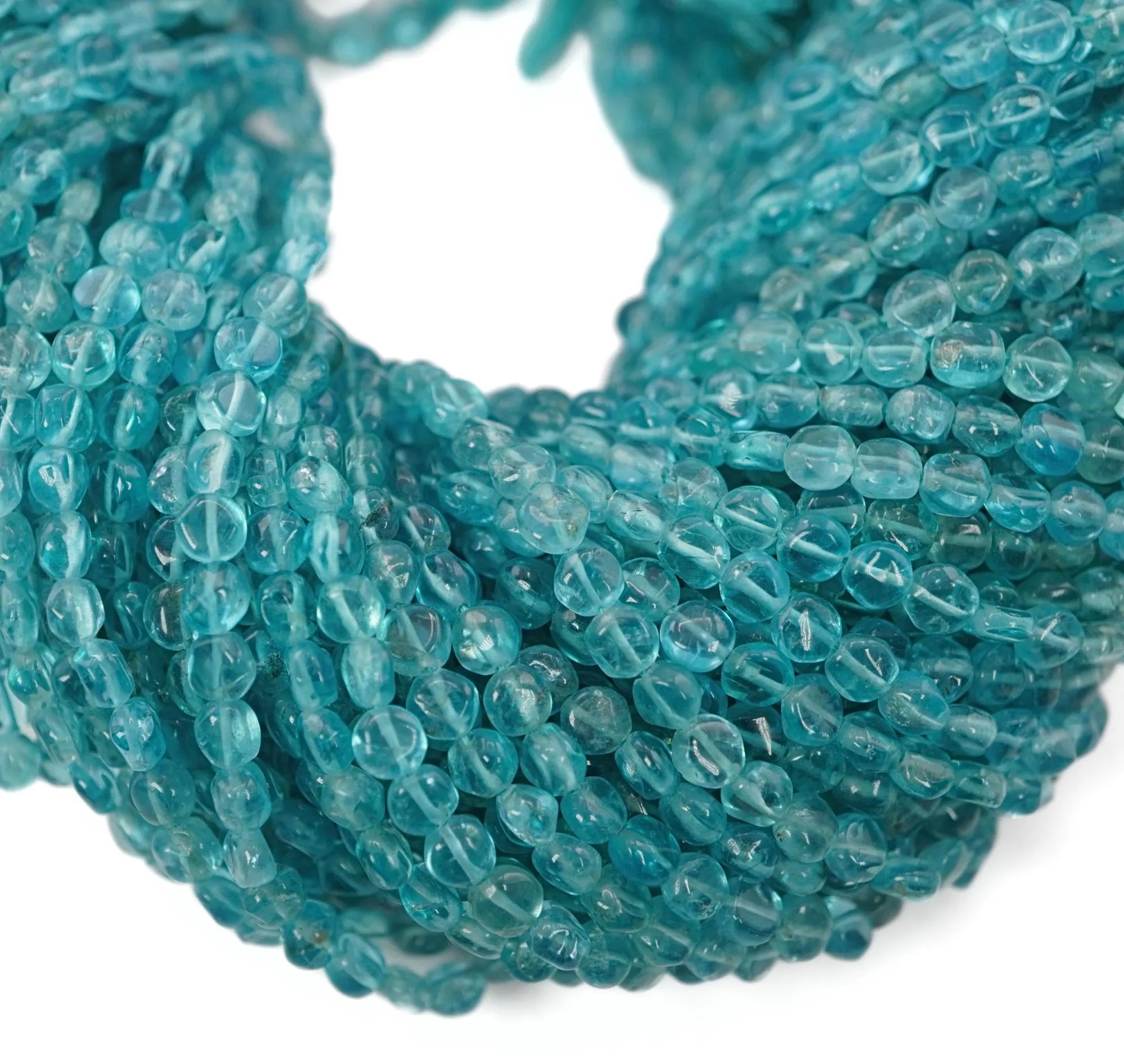 Apatite smooth coin shape gemstone 15 inches strand beads 