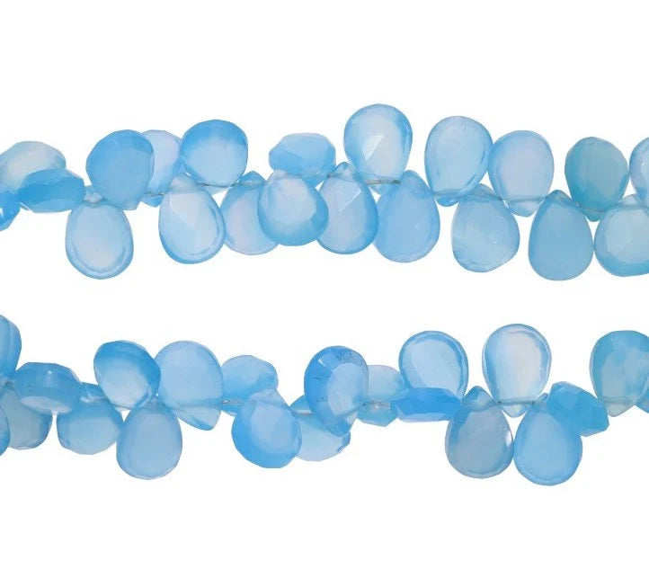 Aqua Blue Chalcedony Faceted Pear Shape Gemstone Strand Beads