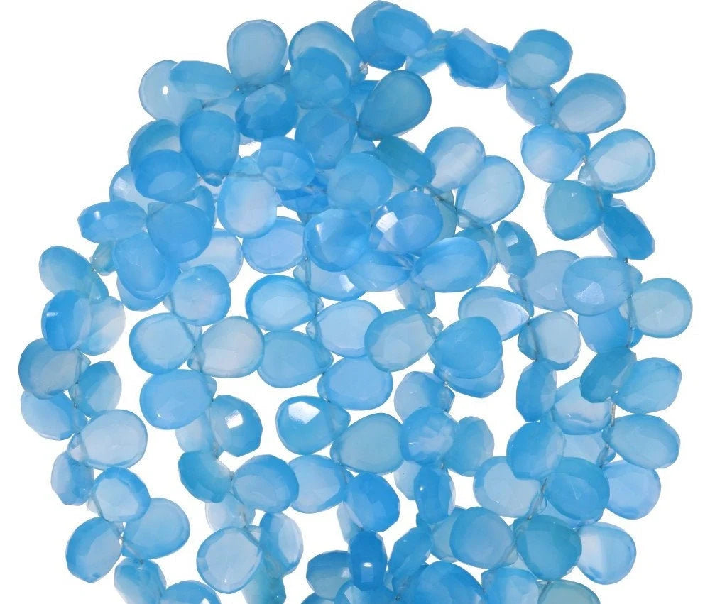 Aqua Blue Chalcedony Faceted Pear Shape Gemstone Strand Beads