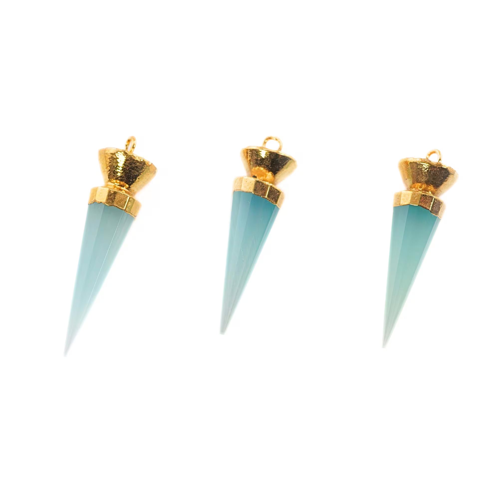 Aqua Chalcedony Big Spike Gemstone Gold Electroplated Charm Pendant