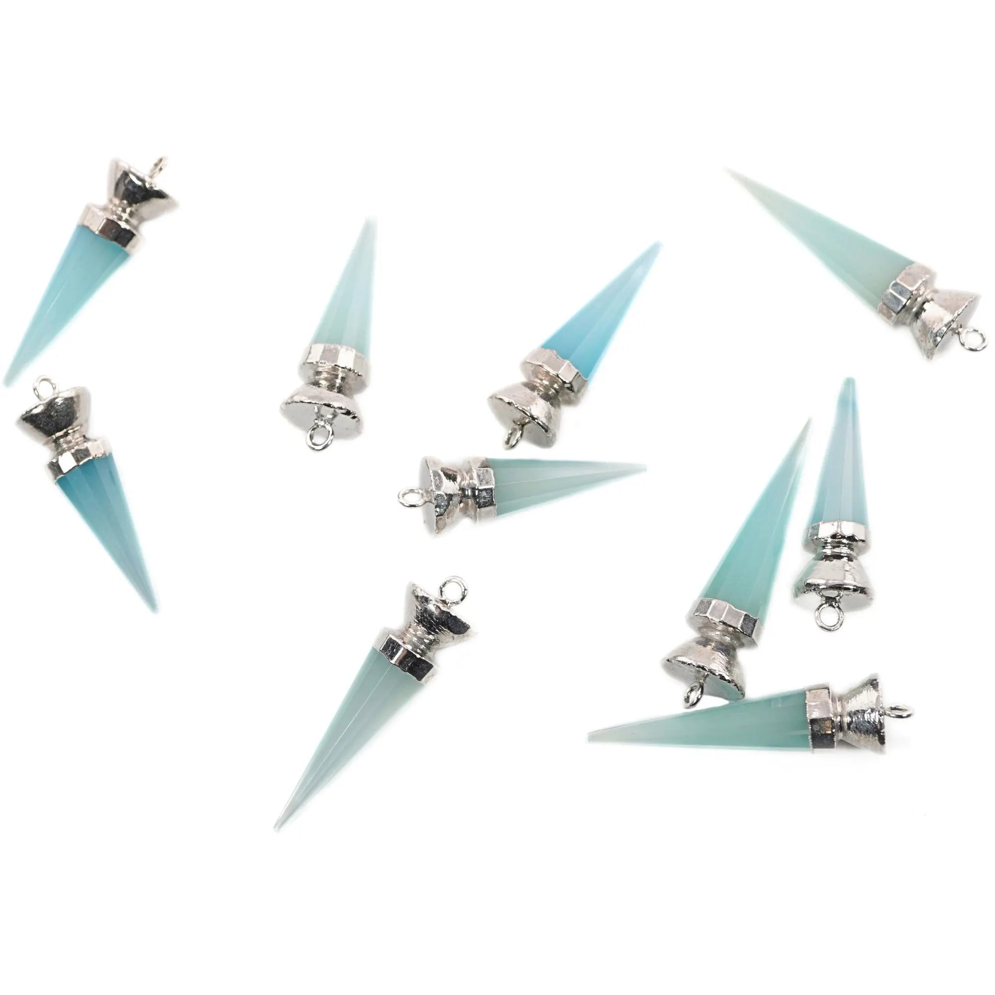Aqua Chalcedony Big Spike Gemstone Silver Electroplated Charm Pendant 