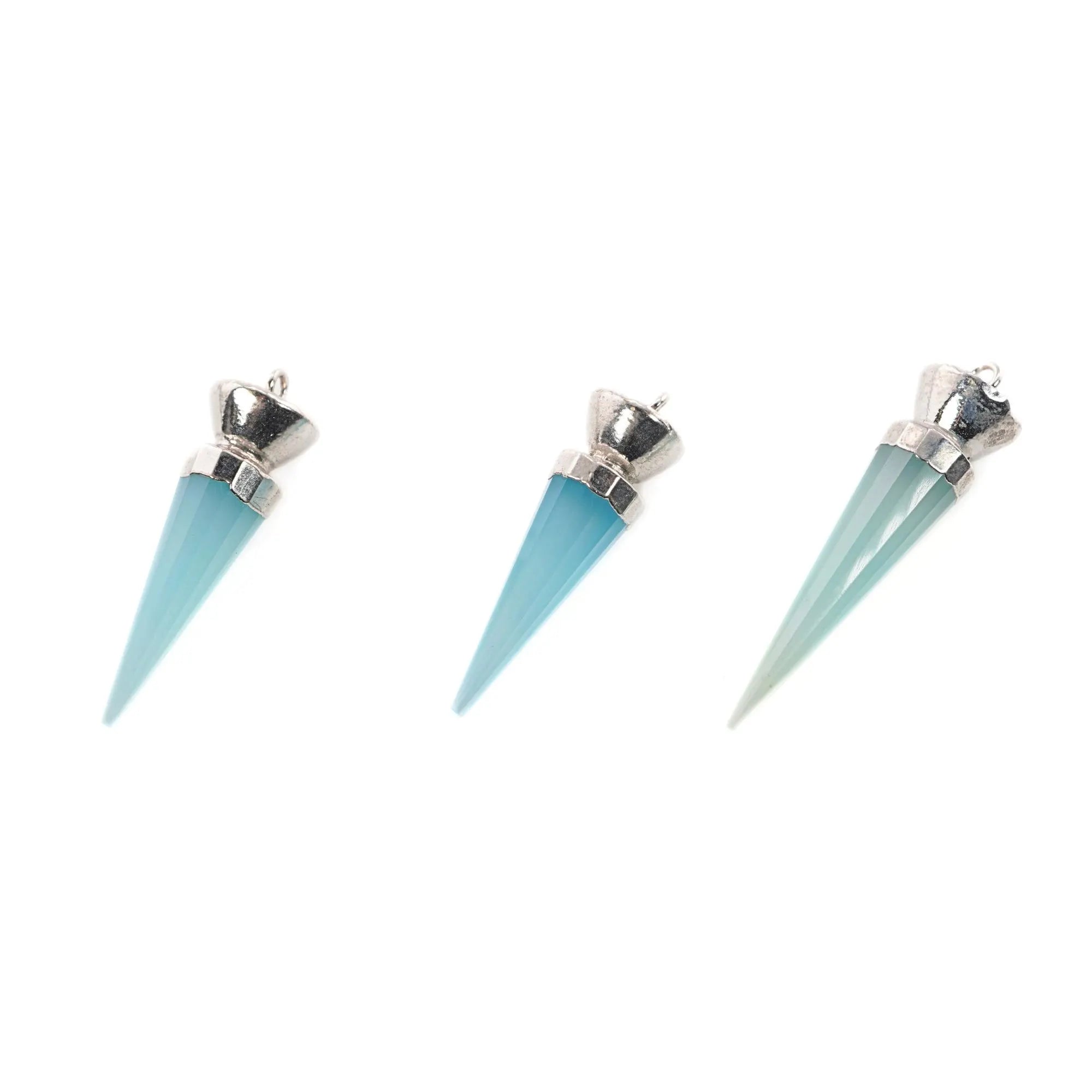Aqua Chalcedony Big Spike Gemstone Silver Electroplated Charm Pendant 