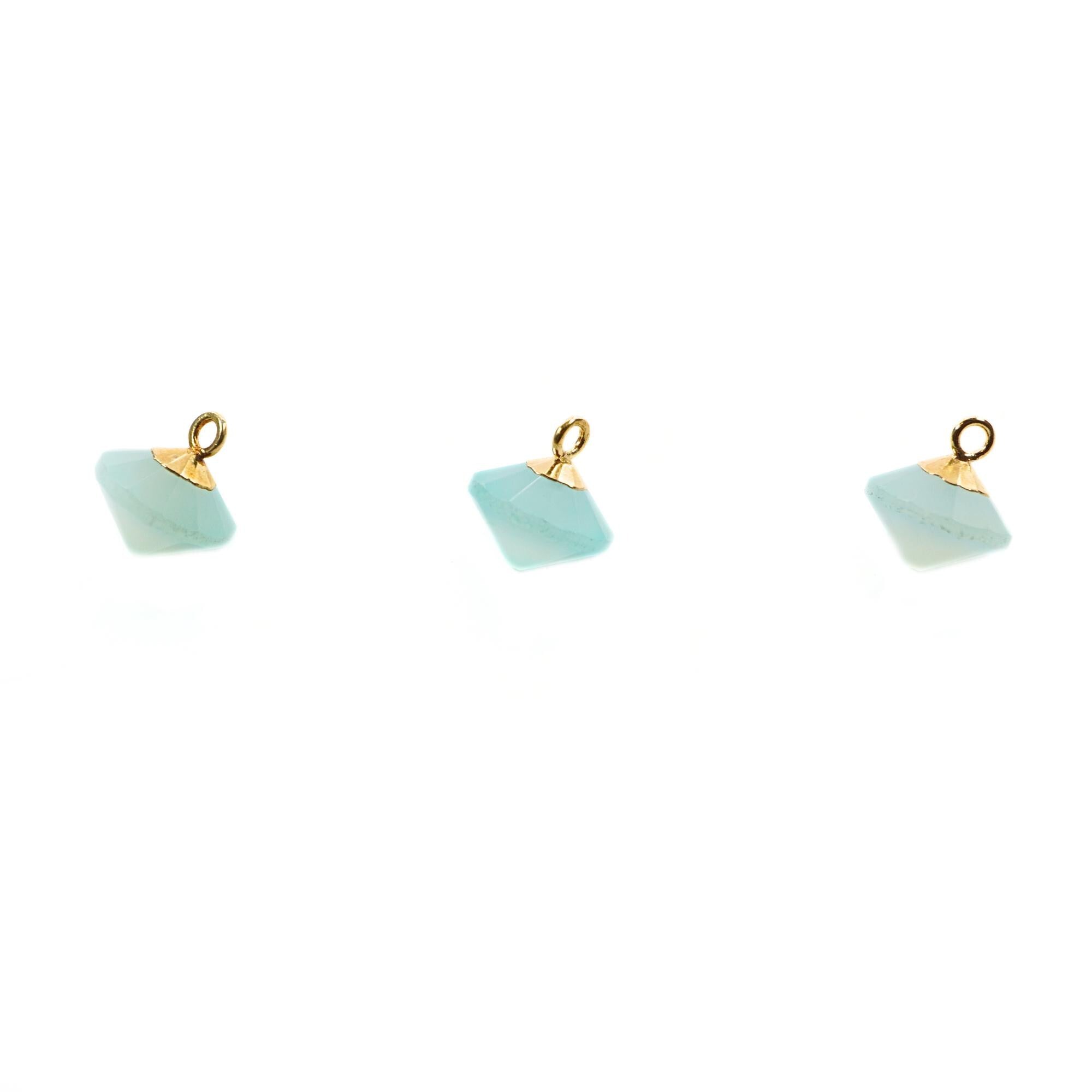 Aqua Chalcedony Flying Saucer Shape Gemstone Gold Electroplated Charm Pendant