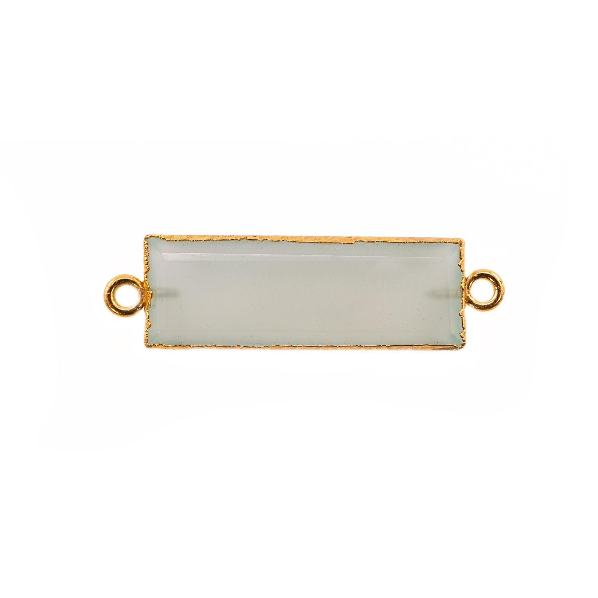 Aqua Chalcedony Rectangle Shape Gemstone Gold Electroplated Charm Connector 