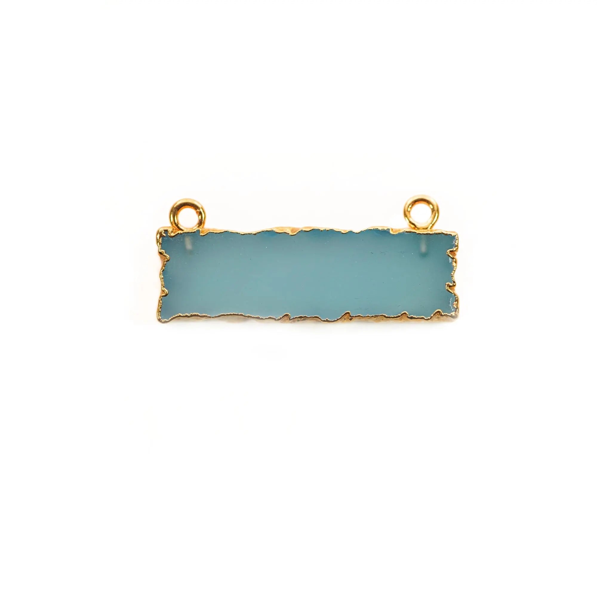 Aqua Chalcedony Rectangle Shape Gemstone Gold Electroplated Two Bails Bar Charm Connector 