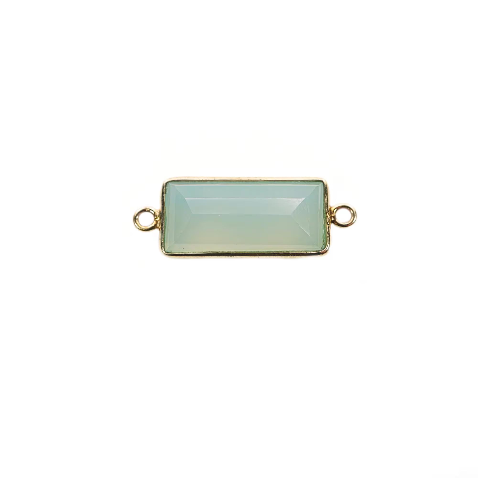 Aqua Chalcedony Rectangle Shape Gemstone Gold Plated Sterling Silver Bezel Charm Connector