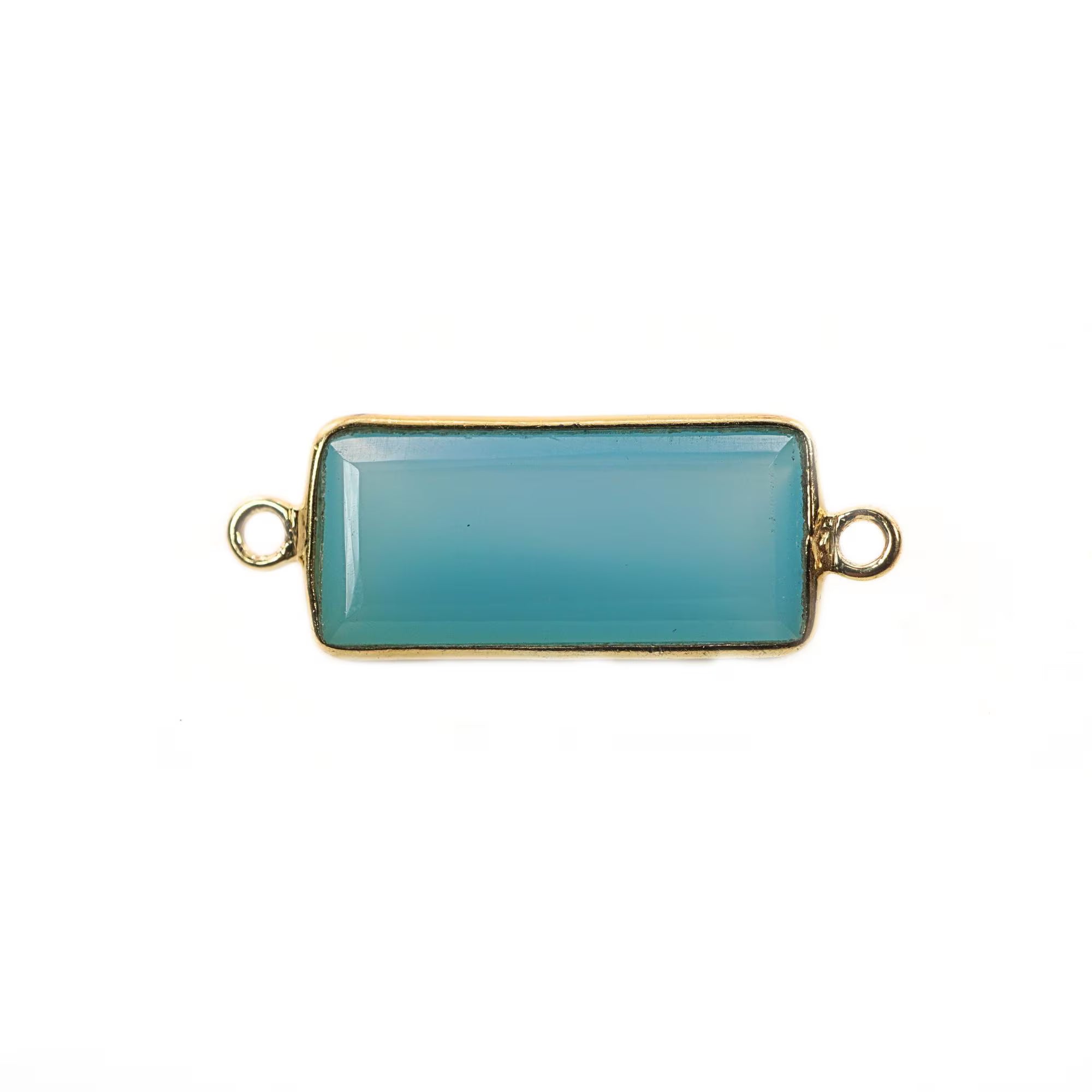 Aqua Chalcedony Rectangle Shape Gemstone Gold Plated Sterling Silver Bezel Charm Connector