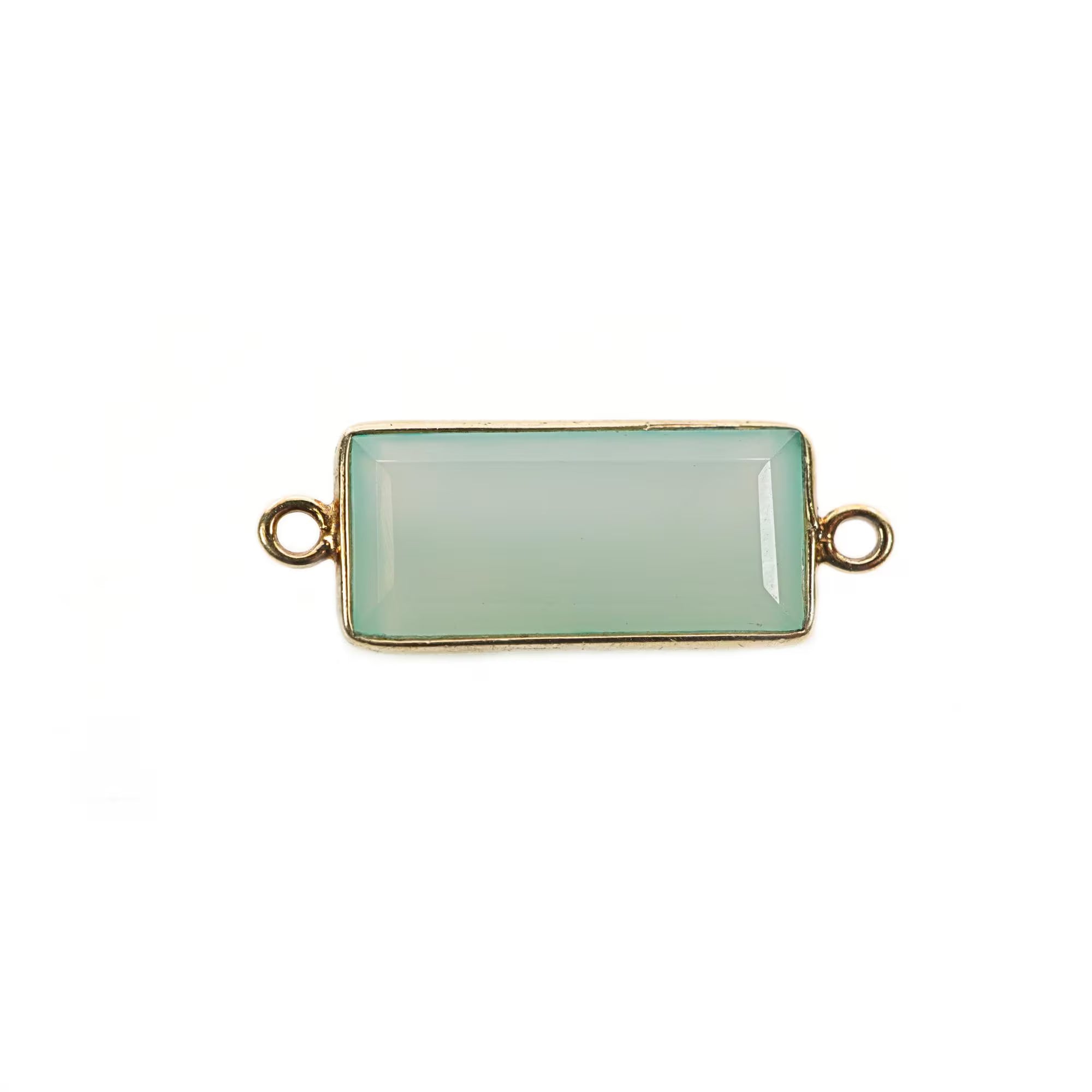 Aqua Chalcedony Rectangle Shape Gemstone Gold Plated Sterling Silver Bezel Charm Connector