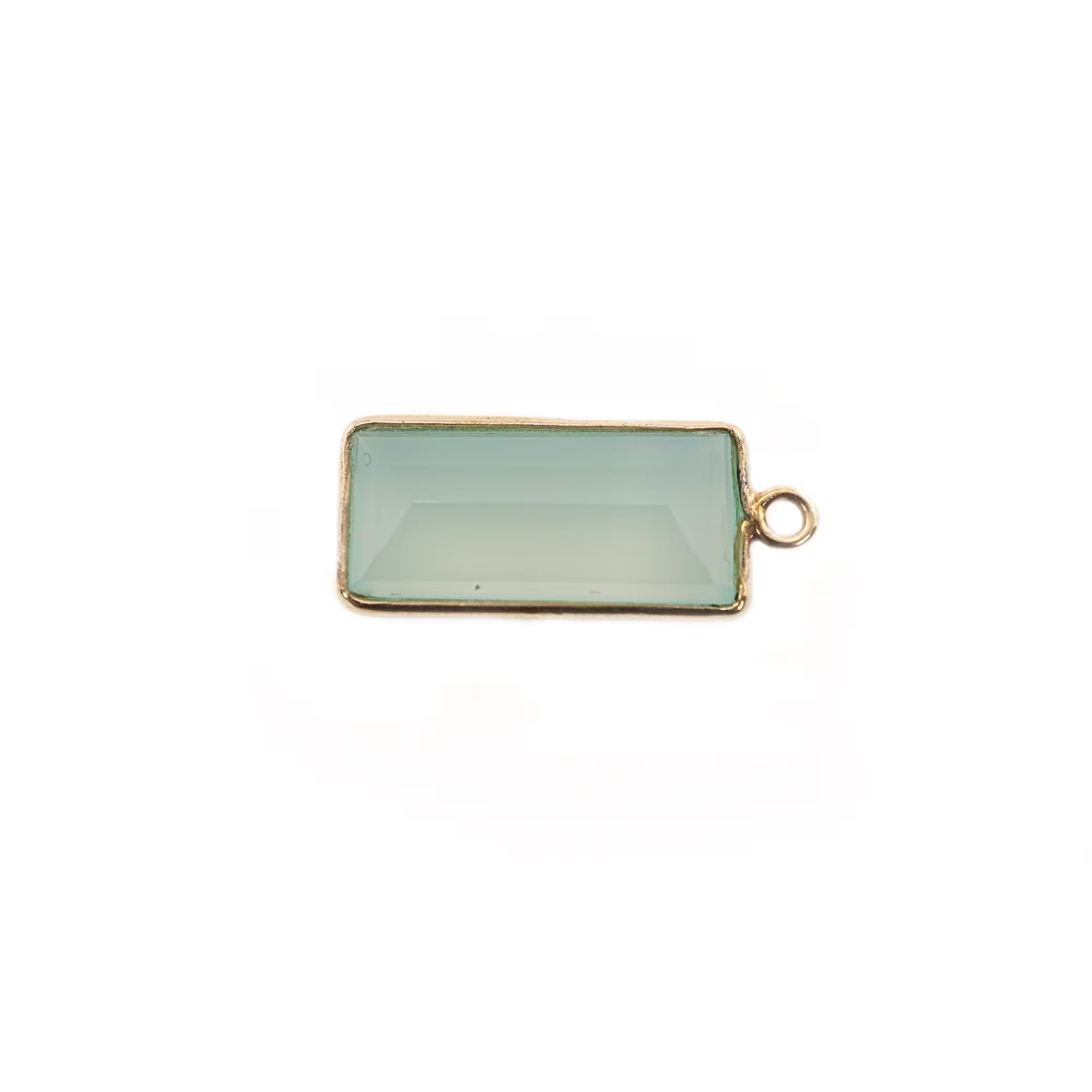 Aqua Chalcedony Rectangle Shape Gemstone Gold Plated Sterling Silver Bezel Charm Pendant 