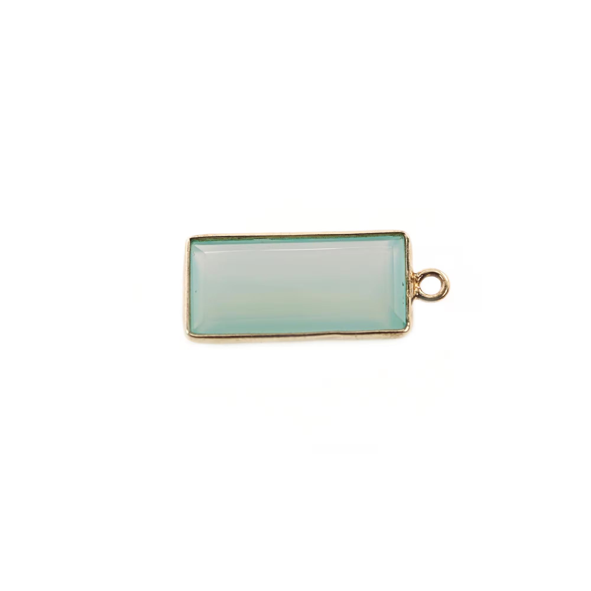 Aqua Chalcedony Rectangle Shape Gemstone Gold Plated Sterling Silver Bezel Charm Pendant 
