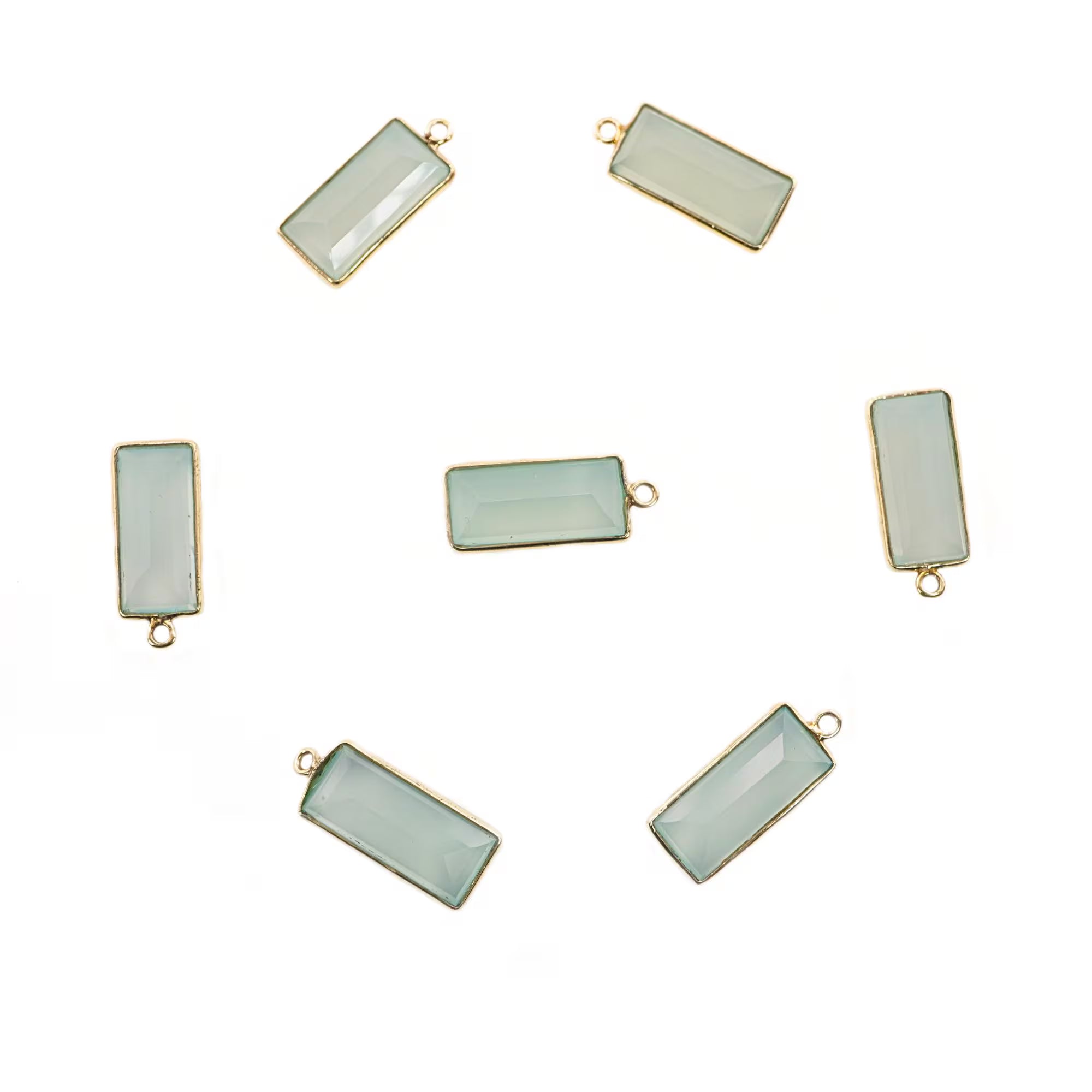 Aqua Chalcedony Rectangle Shape Gemstone Gold Plated Sterling Silver Bezel Charm Pendant 