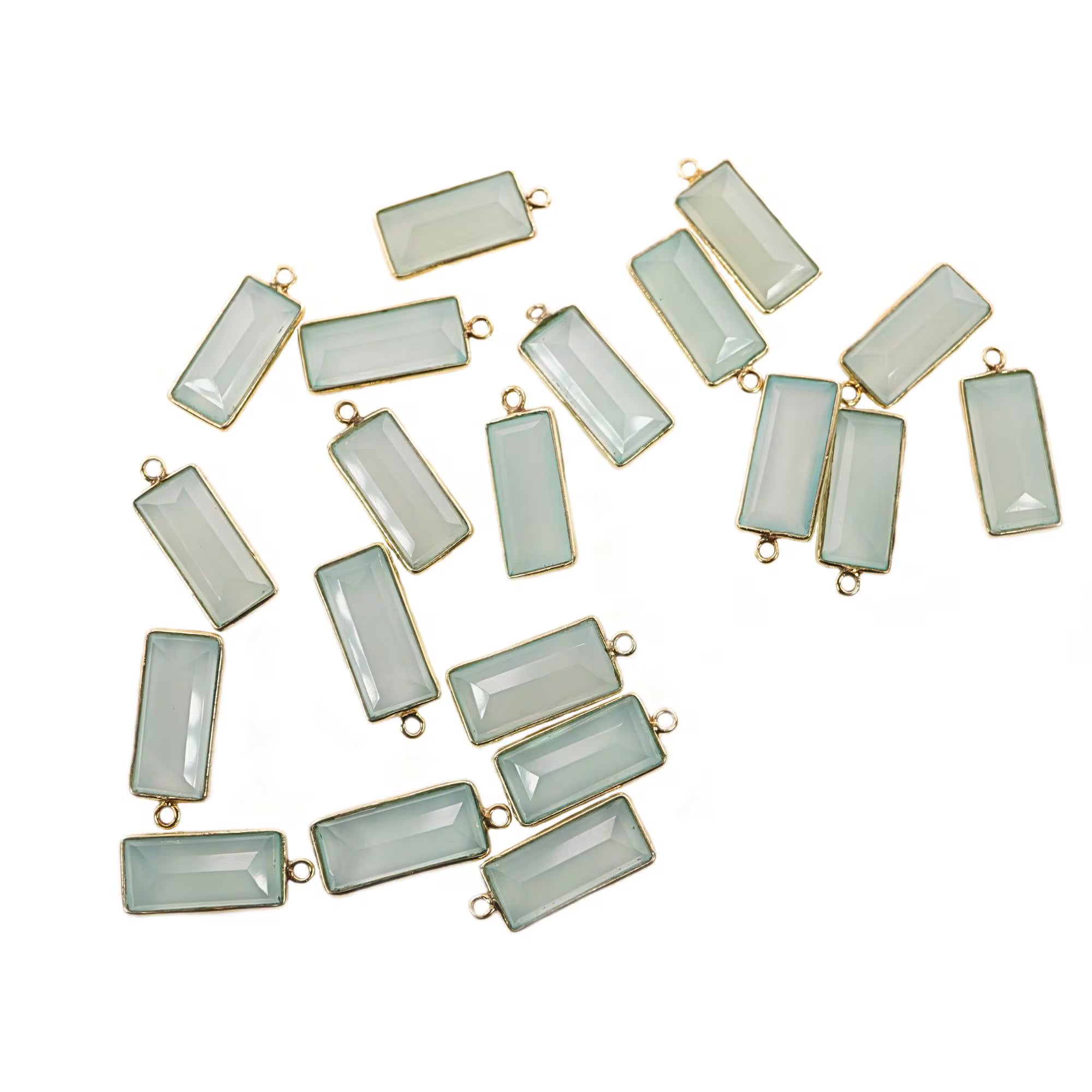 Aqua Chalcedony Rectangle Shape Gemstone Gold Plated Sterling Silver Bezel Charm Pendant 