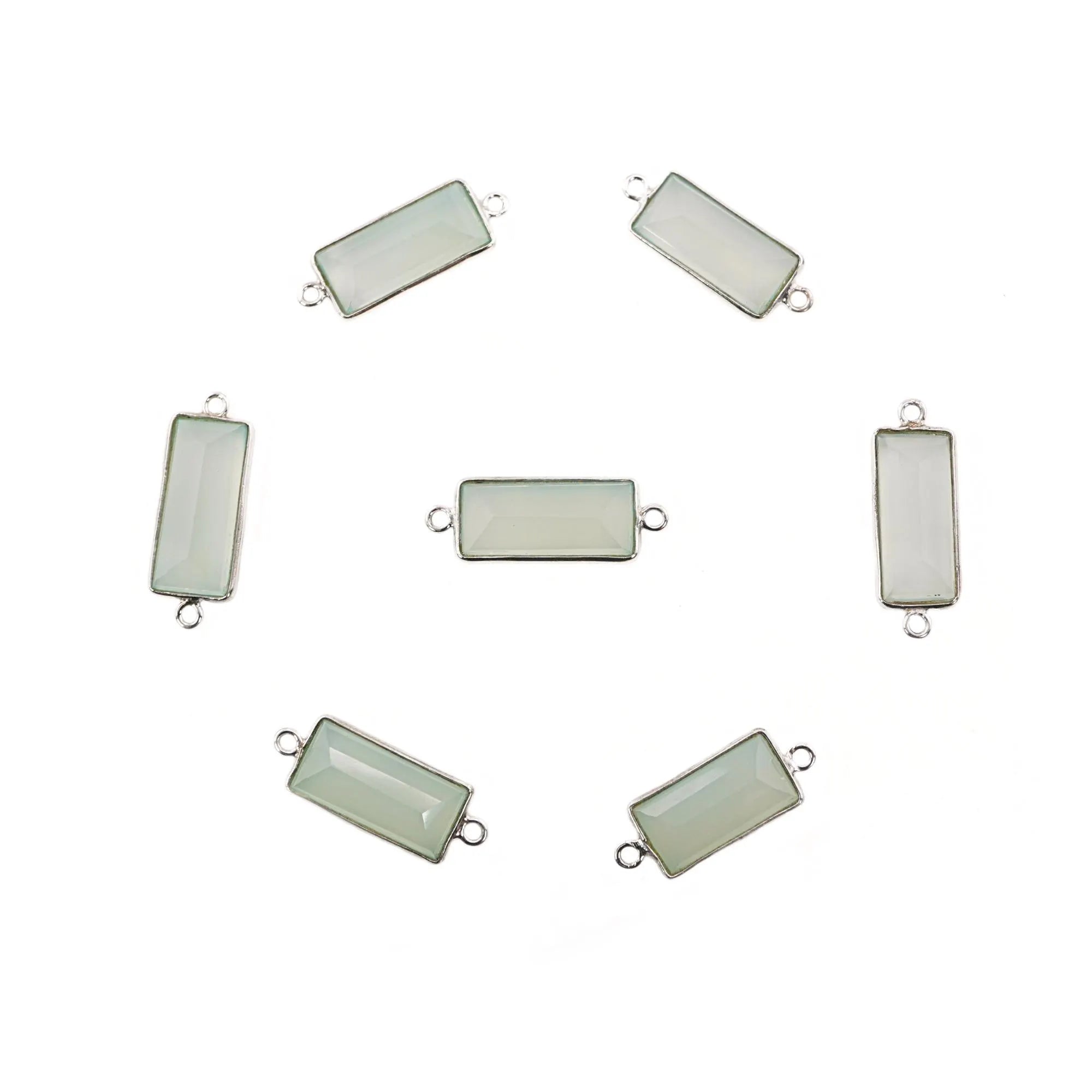 Aqua Chalcedony Rectangle Shape Gemstone Sterling Silver Bezel Charm Connector