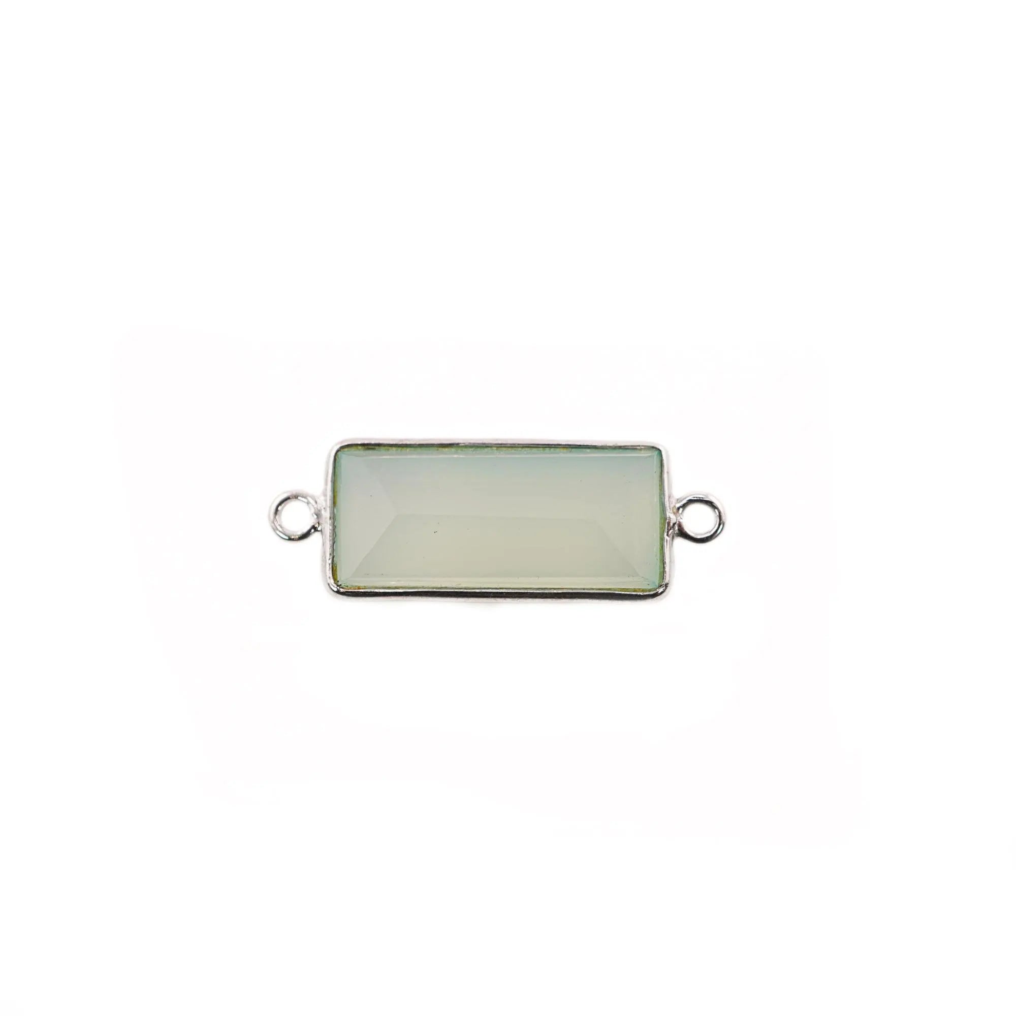 Aqua Chalcedony Rectangle Shape Gemstone Sterling Silver Bezel Charm Connector