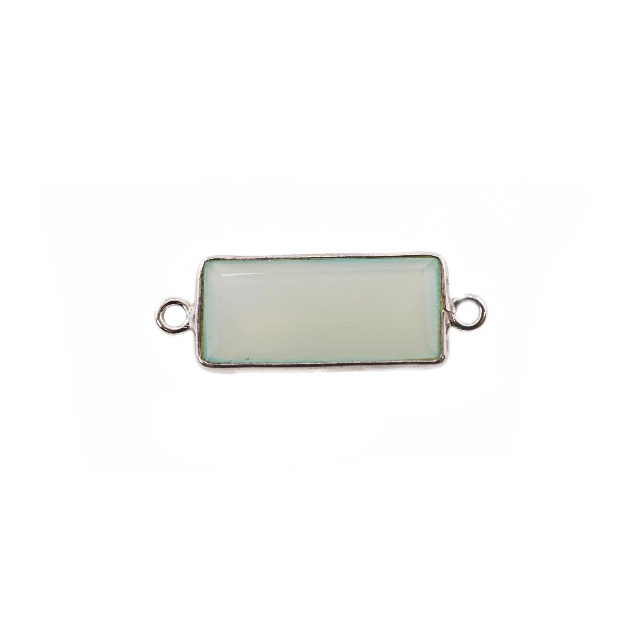 Aqua Chalcedony Rectangle Shape Gemstone Sterling Silver Bezel Charm Connector