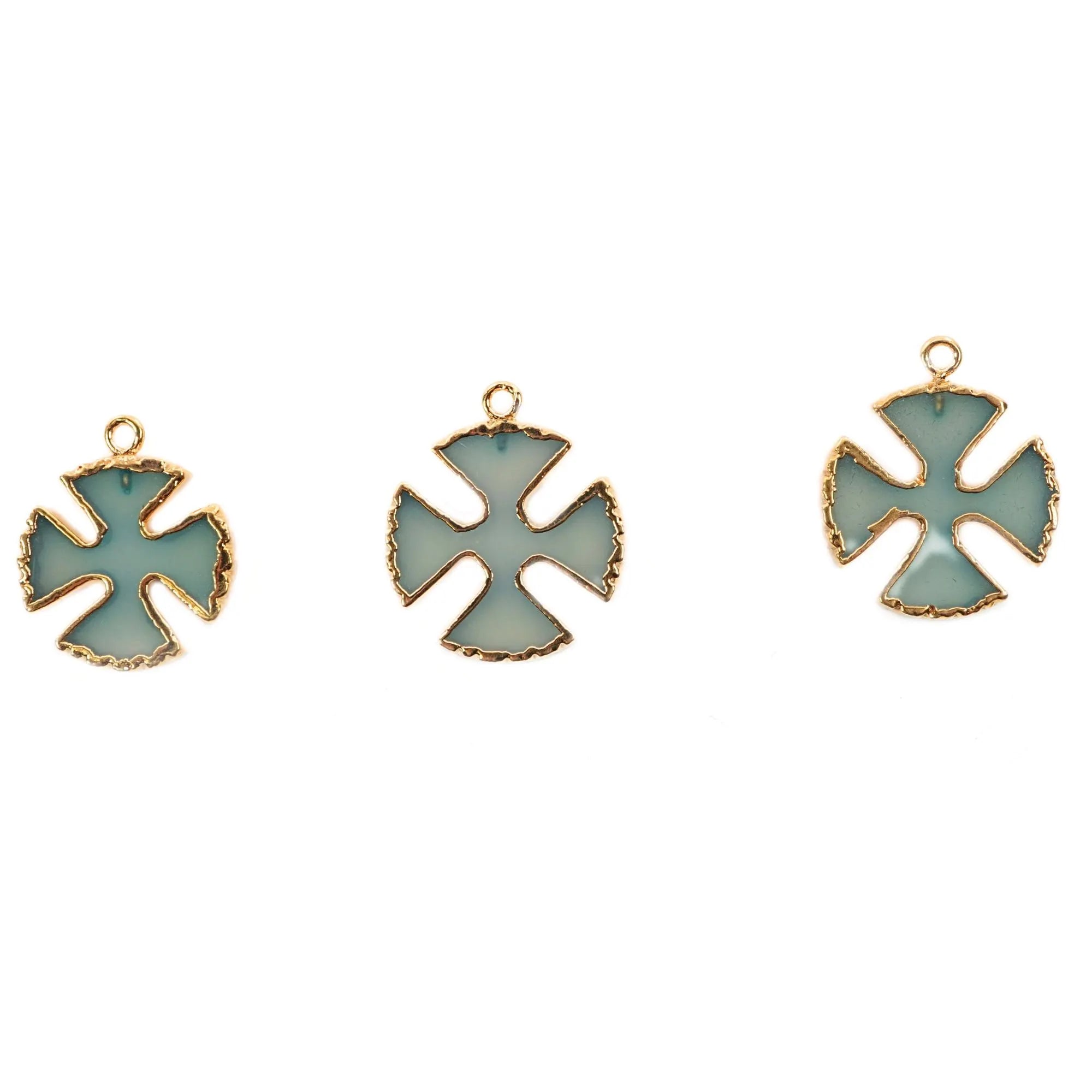 Aqua Chalcedony Viking Cross Shape Gemstone Gold Electroplated Charm Pendant